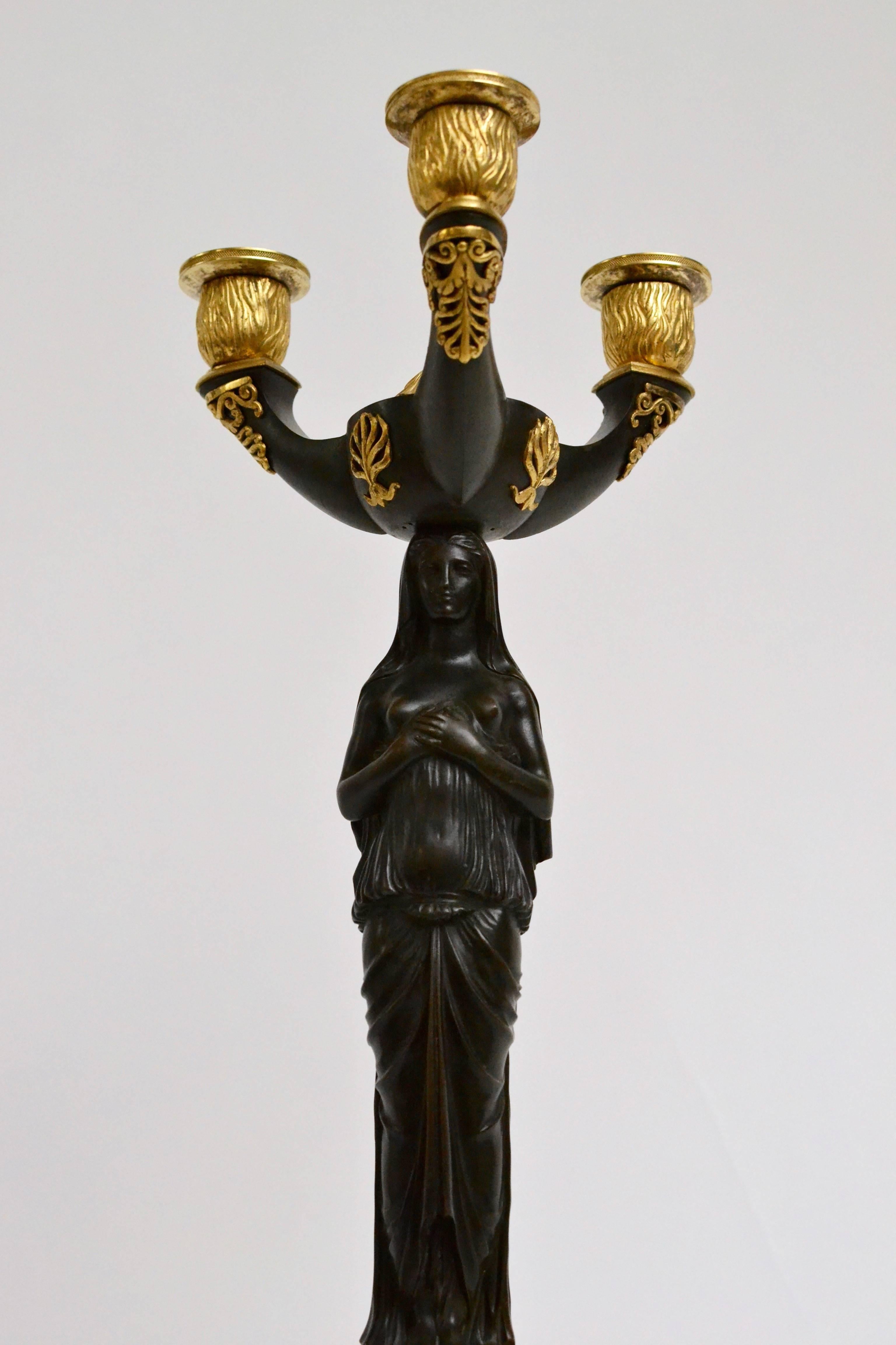 Pair of Gilt Bronze and Patinated Empire Candelabra 2