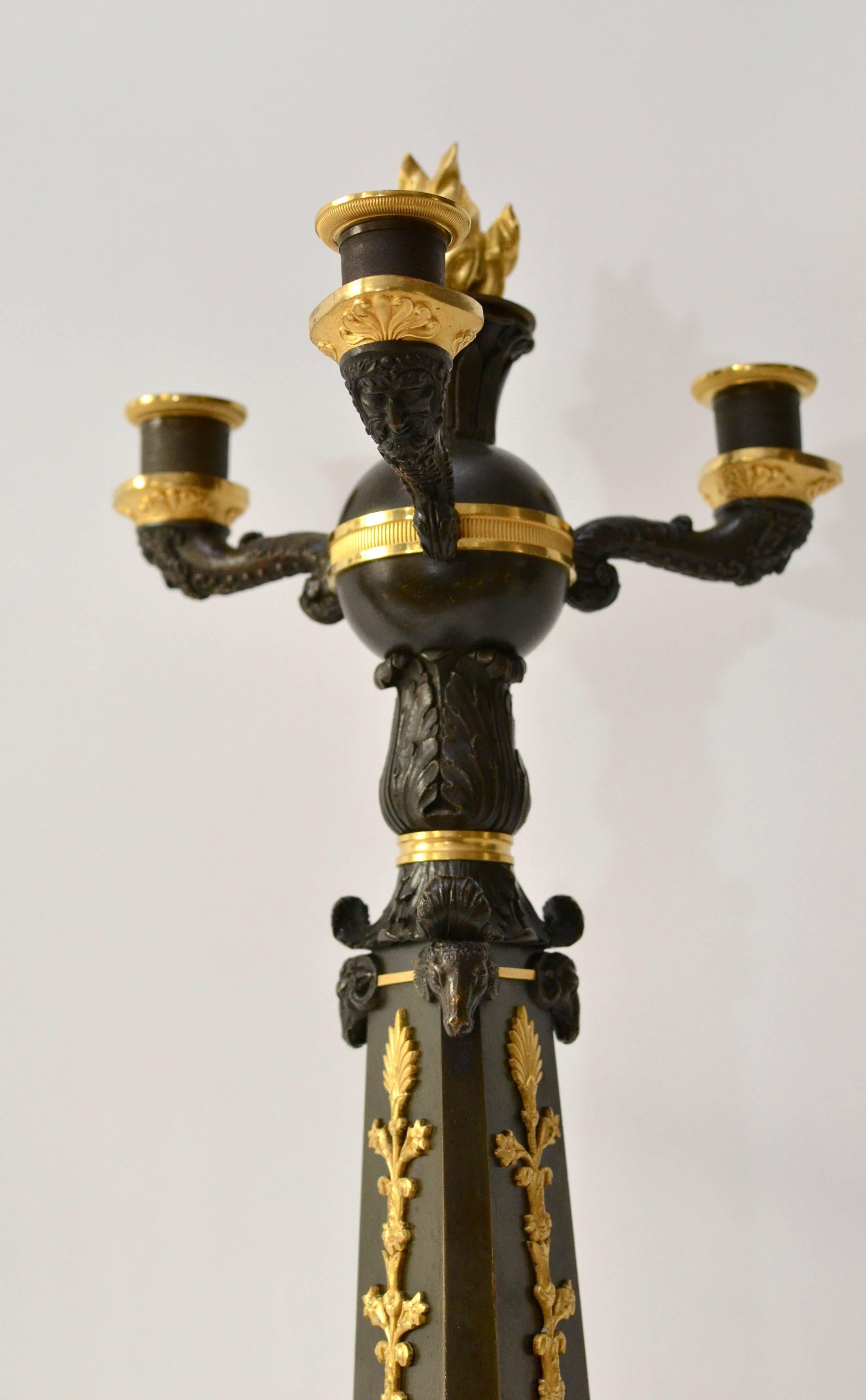 Pair of Empire Gilt and Patinated Bronze Candelabra In Excellent Condition In Stockholm, SE