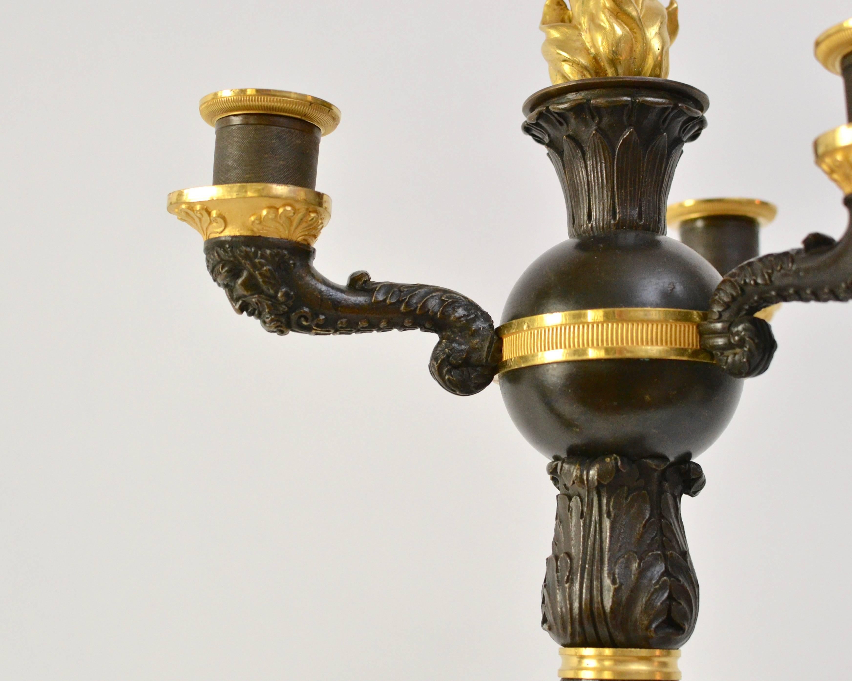 Pair of Empire Gilt and Patinated Bronze Candelabra 1