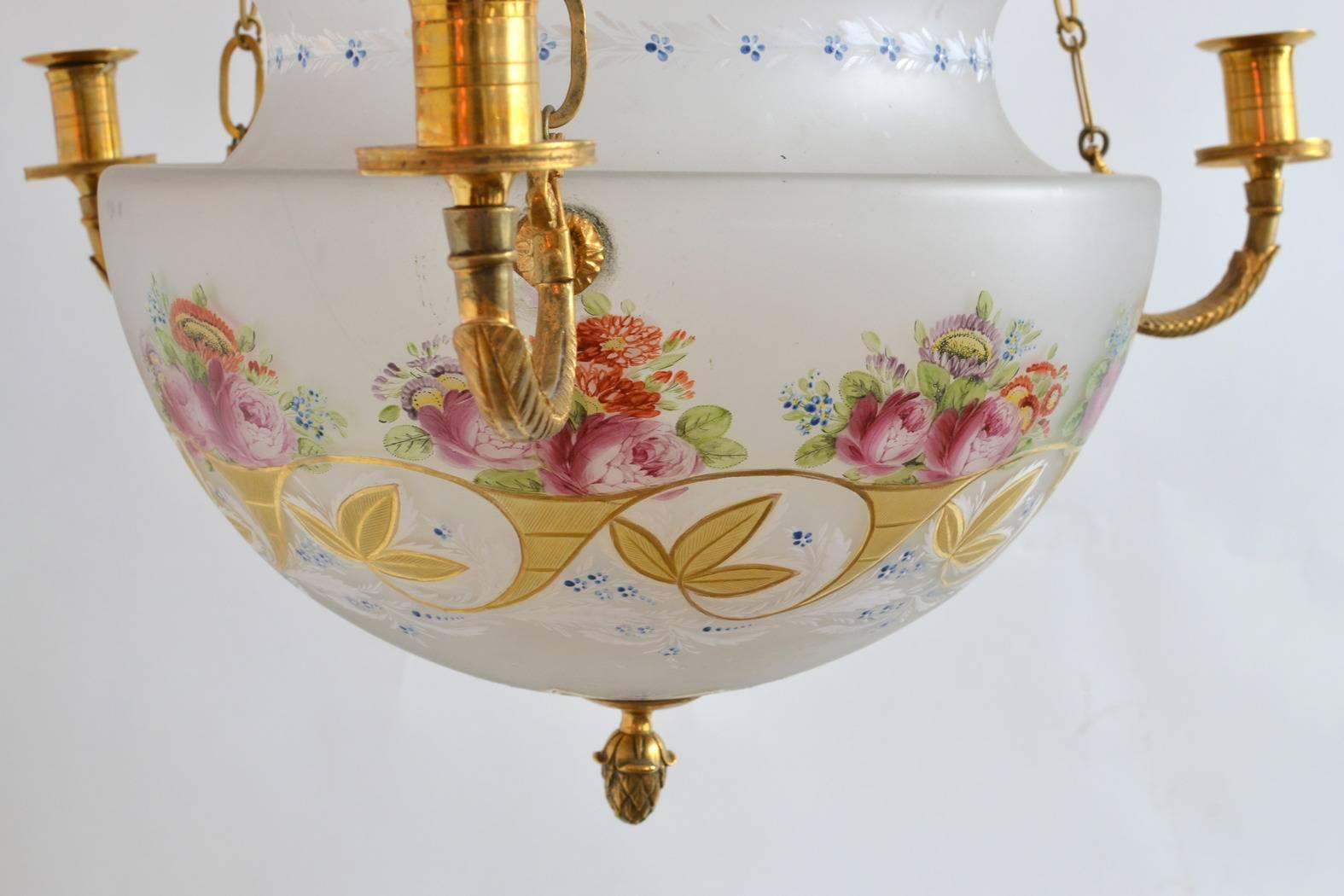 Swedish Painted Glass Empire Hanging Lantern/Lamp, Early 19th Century In Good Condition In Stockholm, SE