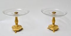 Pair of Empire Gilt Bronze and Cut Glass Empire Tazzas, Surtout De Table