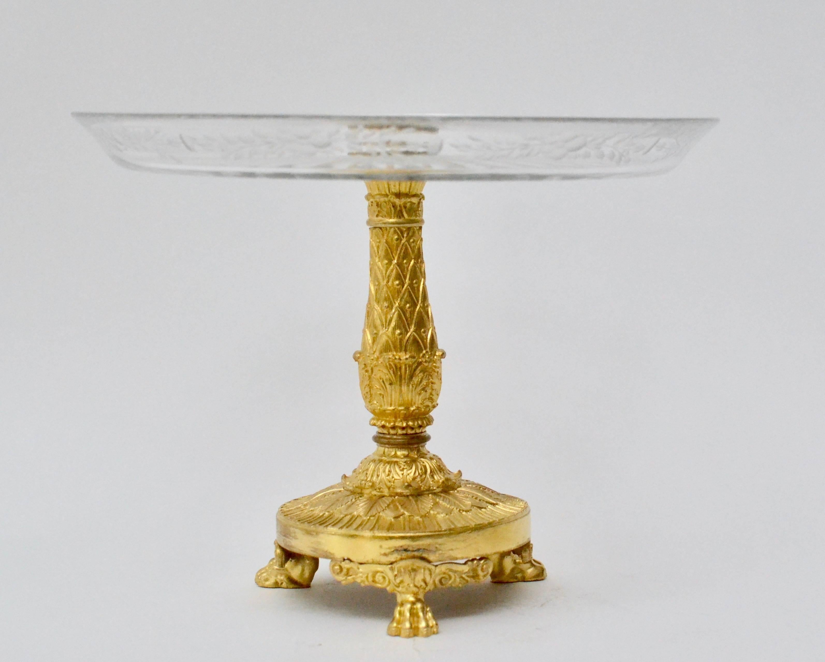 Pair of Empire Gilt Bronze and Cut Glass Empire Tazzas, Surtout De Table In Excellent Condition In Stockholm, SE