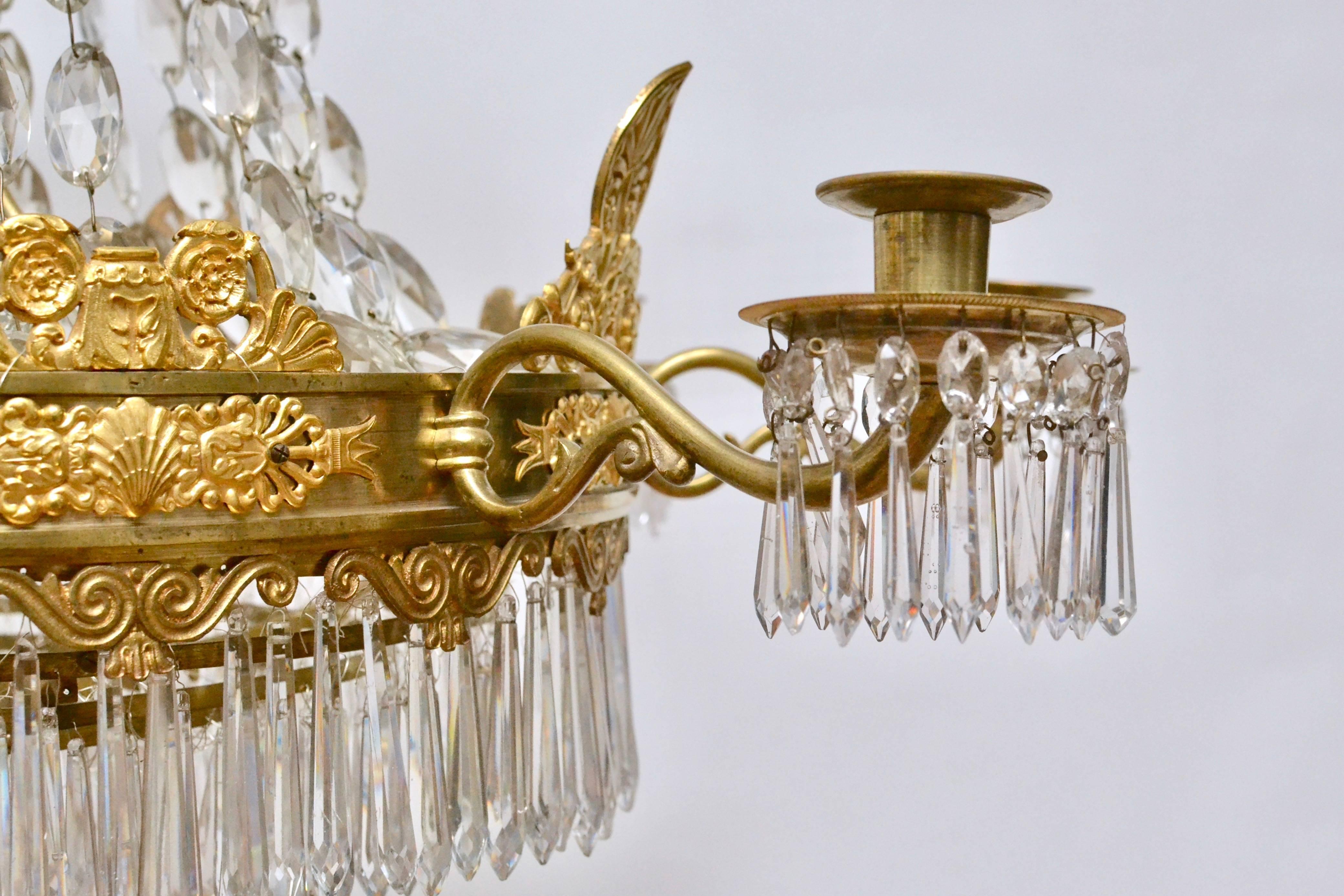 French Empire Gilt Bronze and Crystal Chandelier, Signed, circa 1825 1