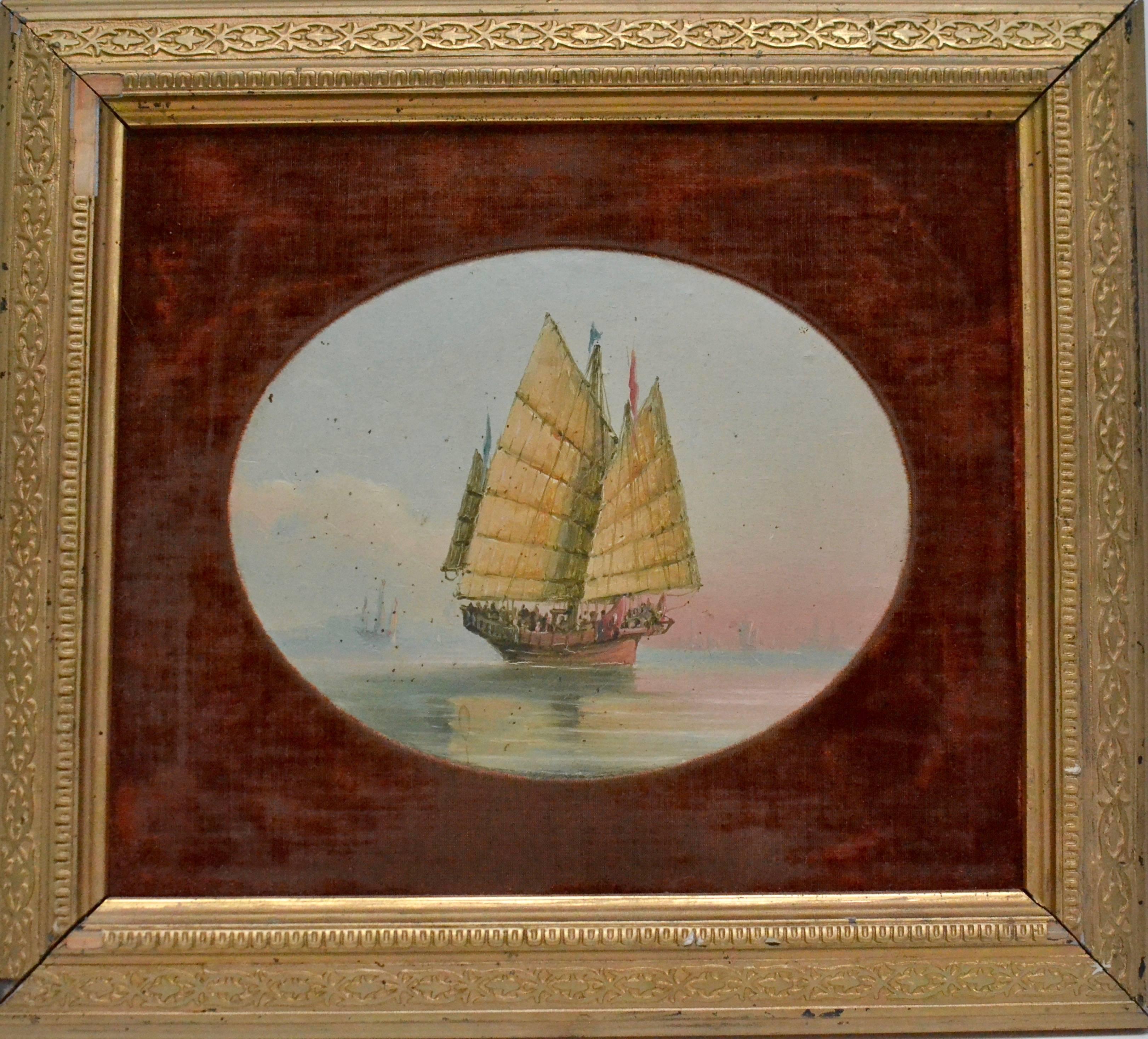 A pair of 19th century Chinese marine paintings. Oil on panel.
 