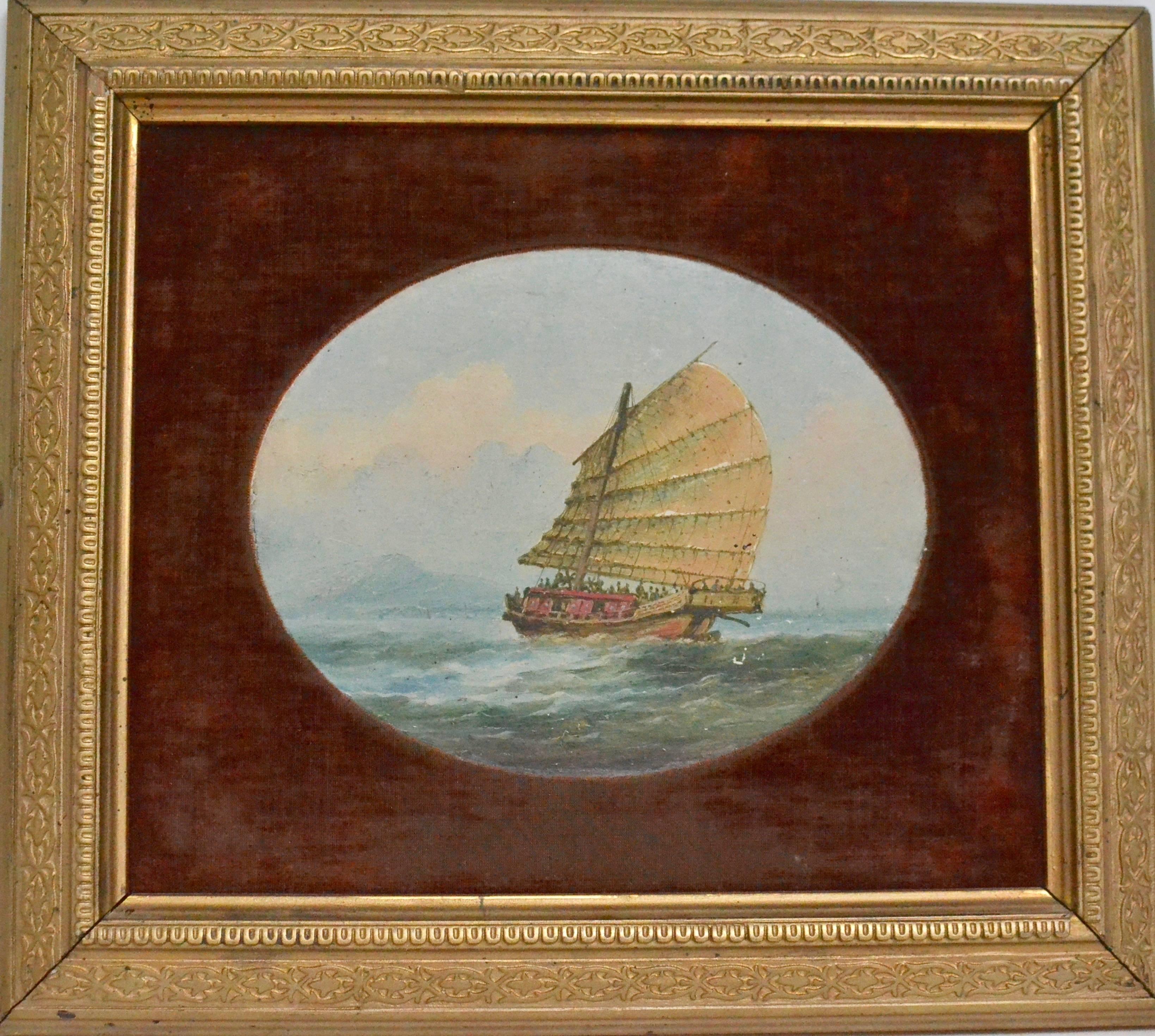 Painted Pair of 19th Century Chinese Marine Paintings