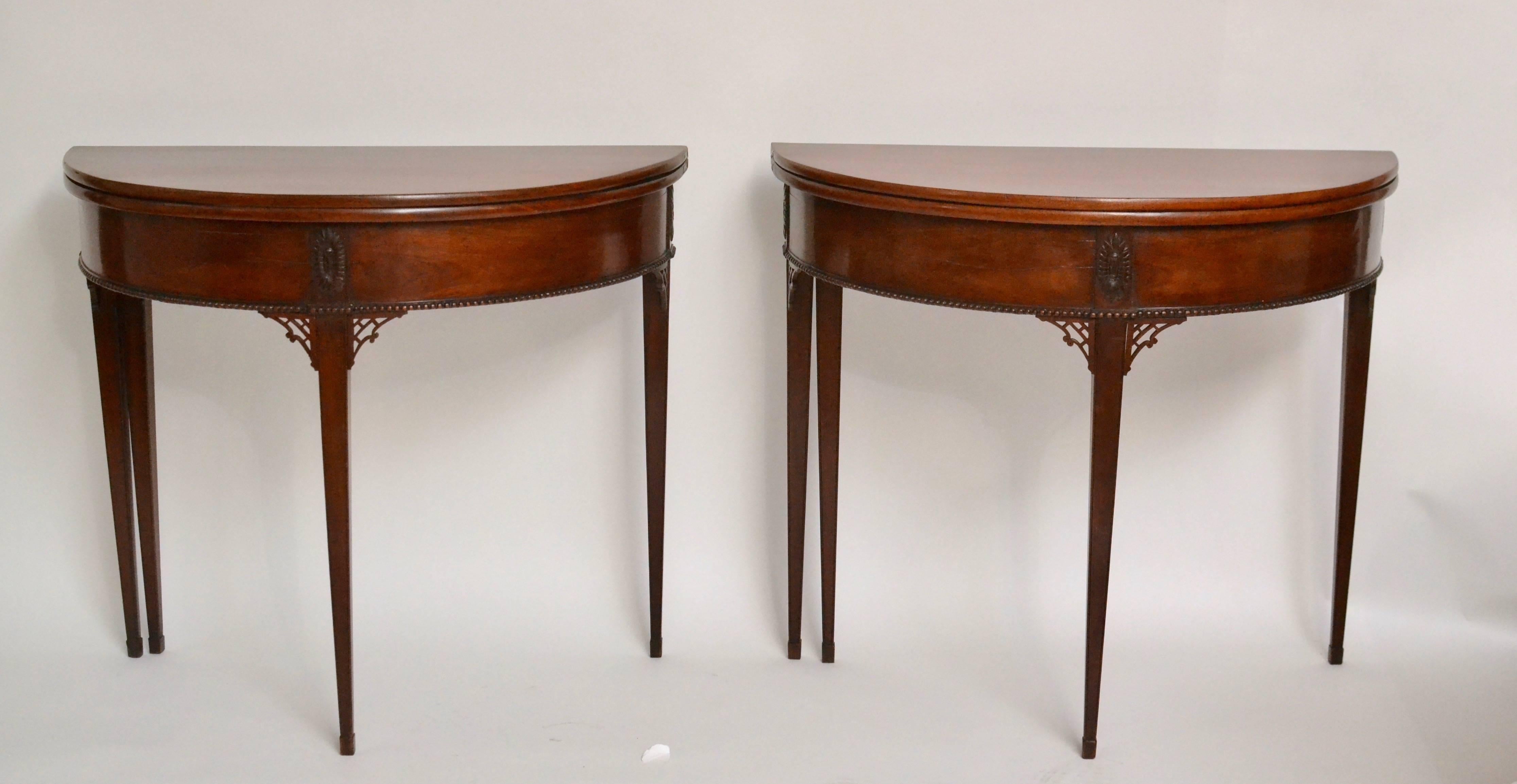 A very nice and rare pair of Gustavian mahogany games tables attributed to Carl Diedrik Fick working in Stockholm (1776-1806).