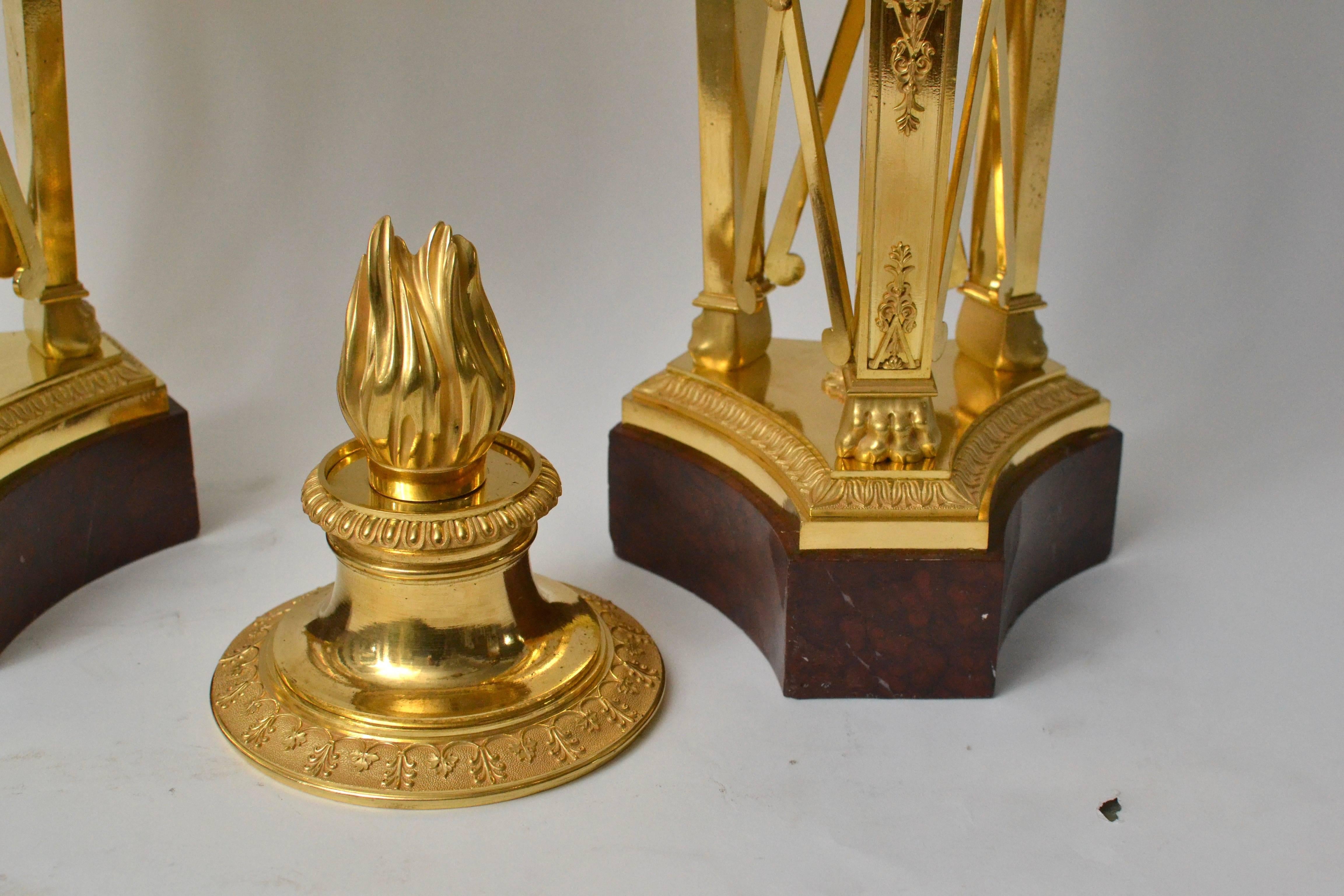 19th Century Large Pair of Gilt Bronze and Marble Rouge Empire Cassolettes