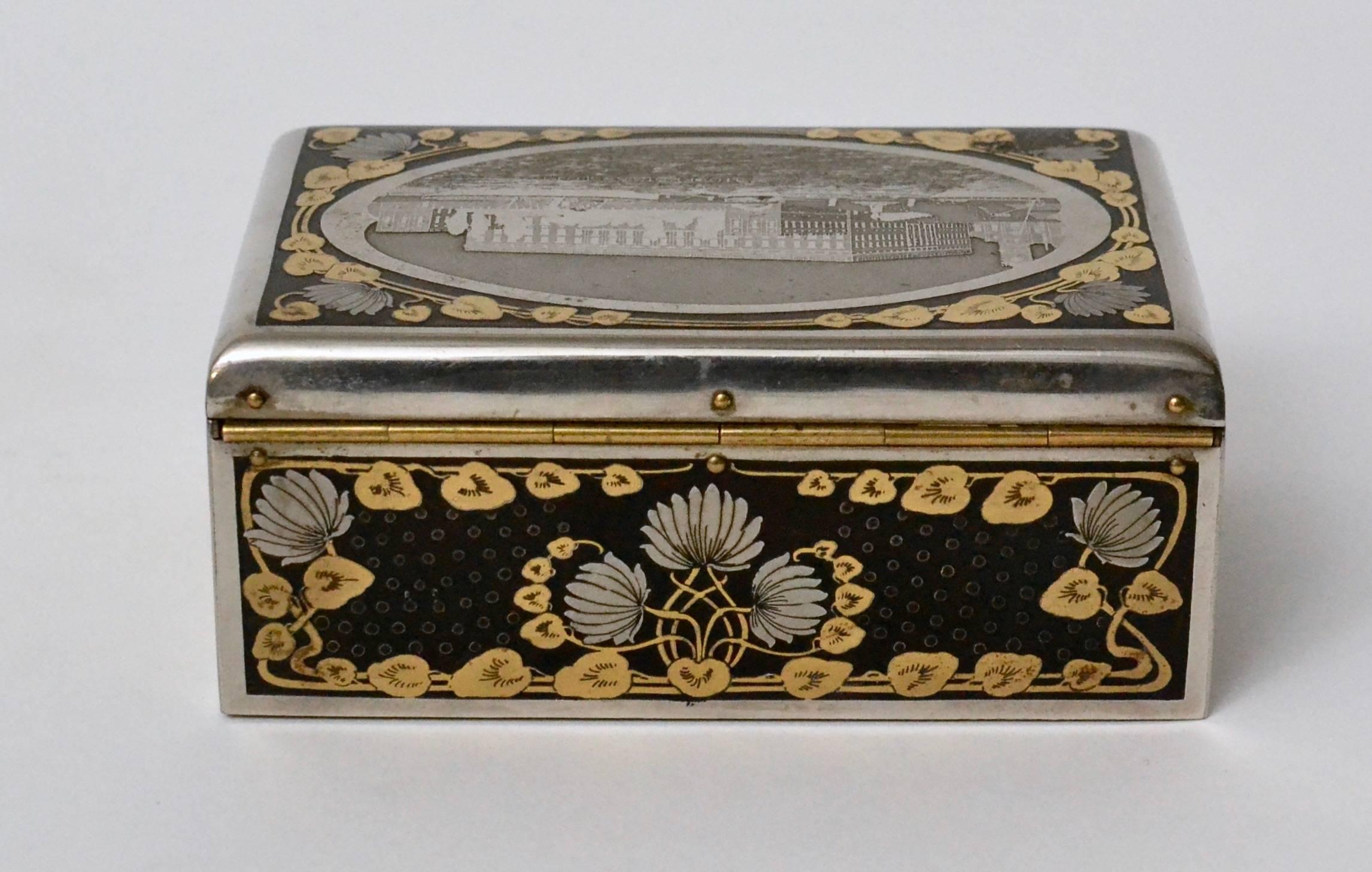 Swedish Cigarrbox, Etched Steel, Early 20th Century 1