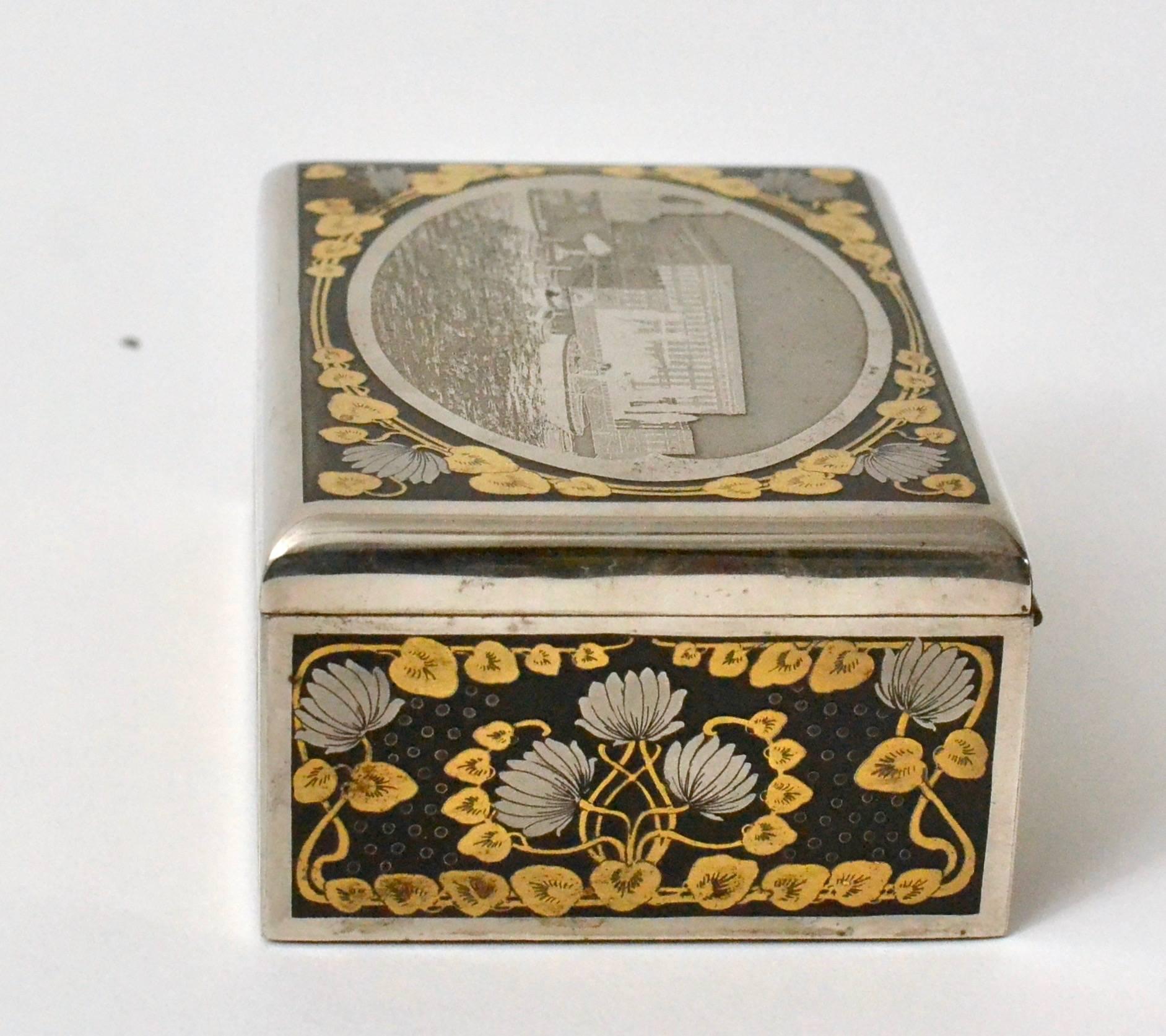 Swedish Cigarrbox, Etched Steel, Early 20th Century 2