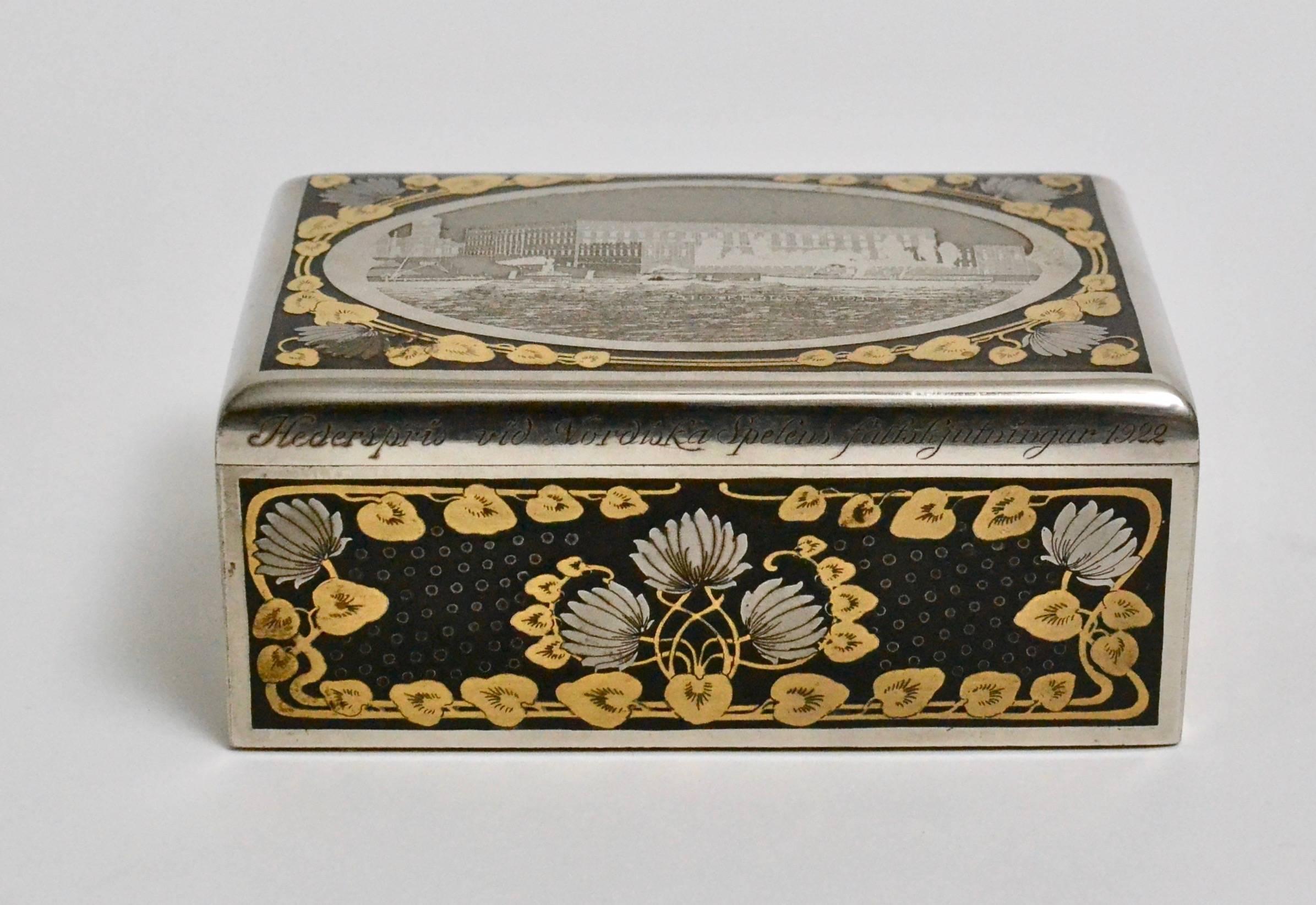 Swedish Cigarrbox, Etched Steel, Early 20th Century 3