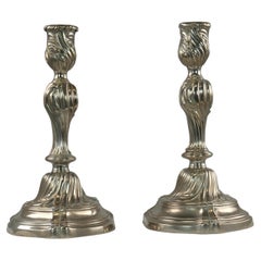 Pair of silvered bronce Rococo Candlesticks, 18th Century