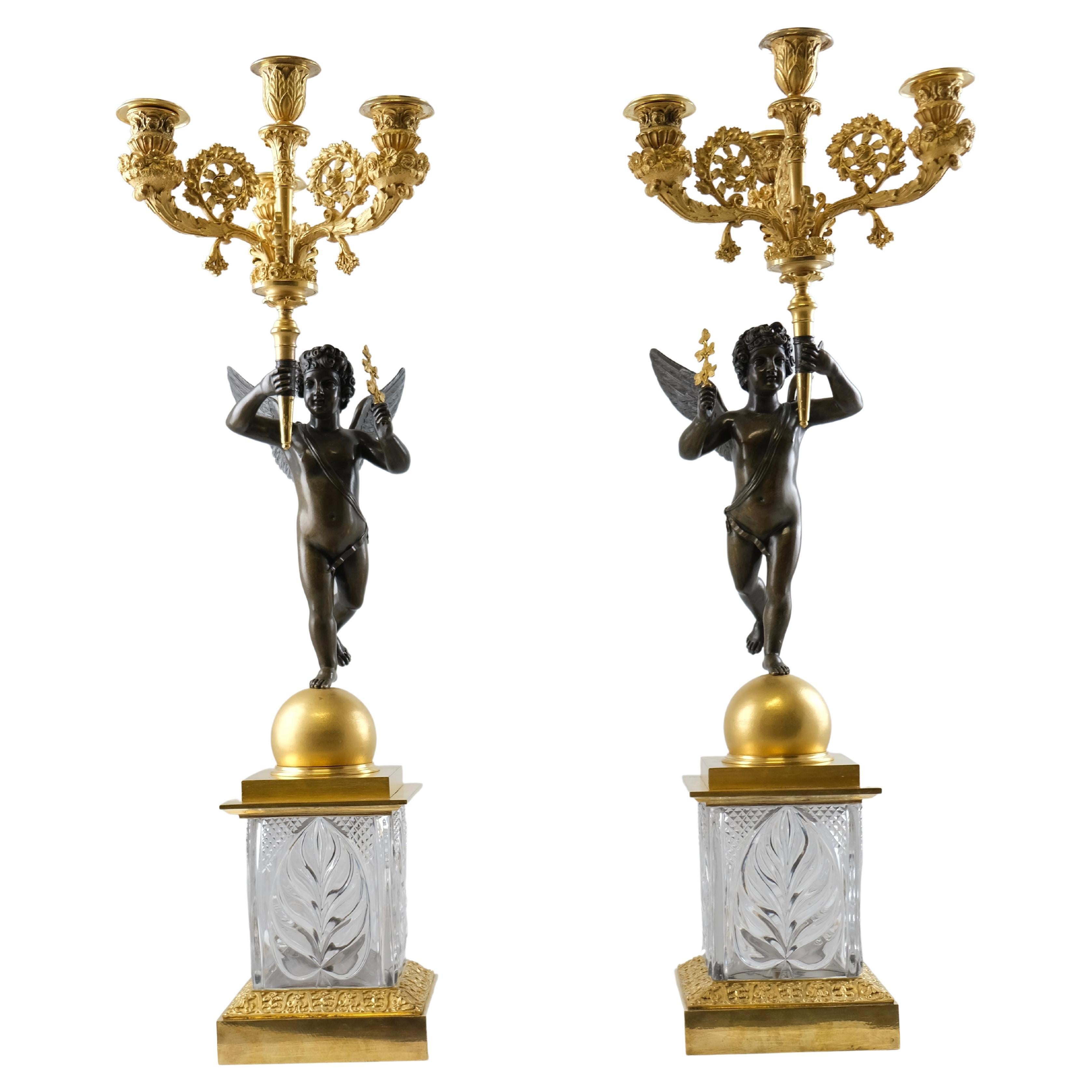 Pair of French Empire Candelabra, ca 1820 For Sale