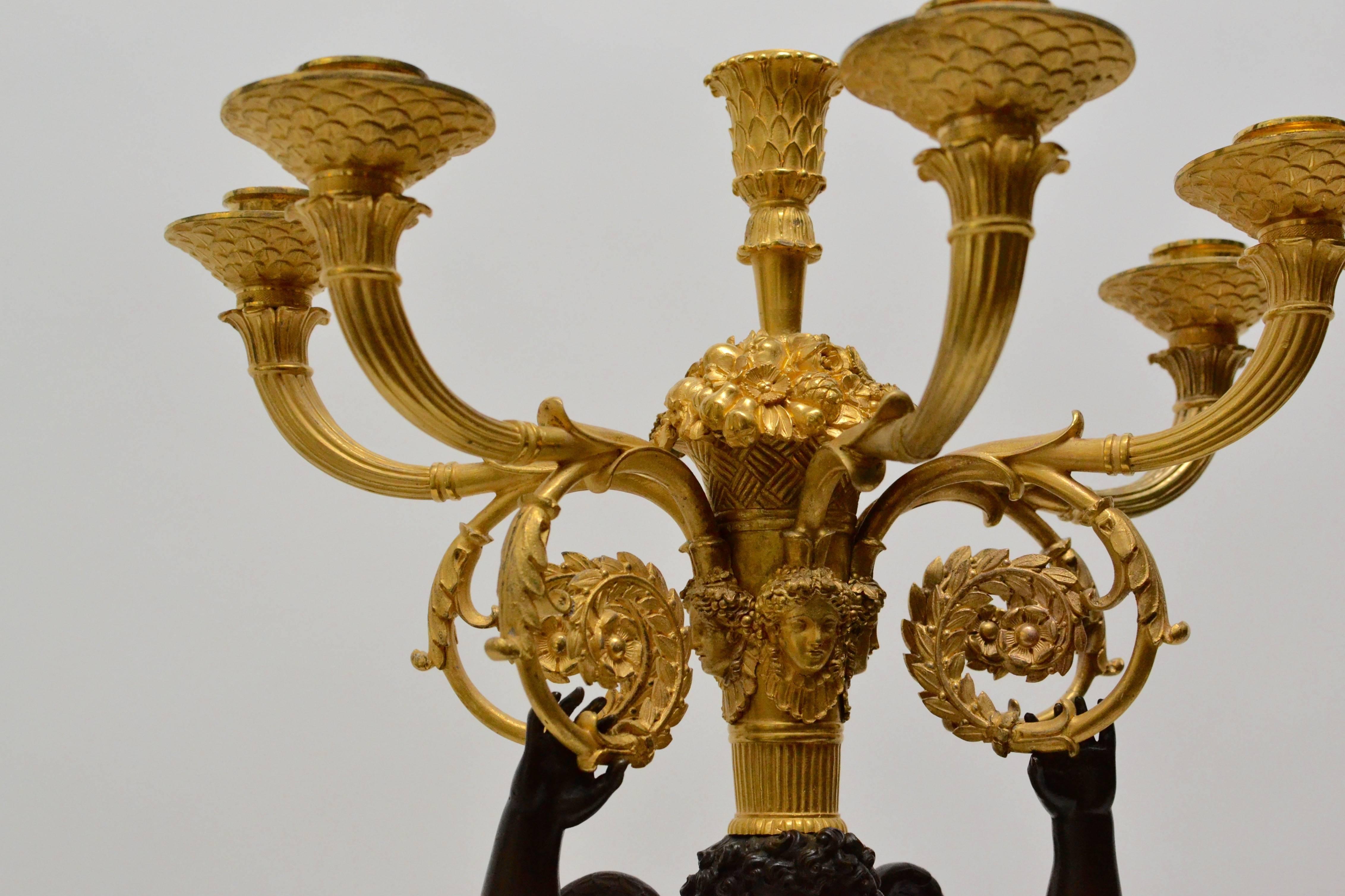 Pair of Empire Gilt and Patinated Bronze Candelabra by Pierre Chiboust, Paris 2