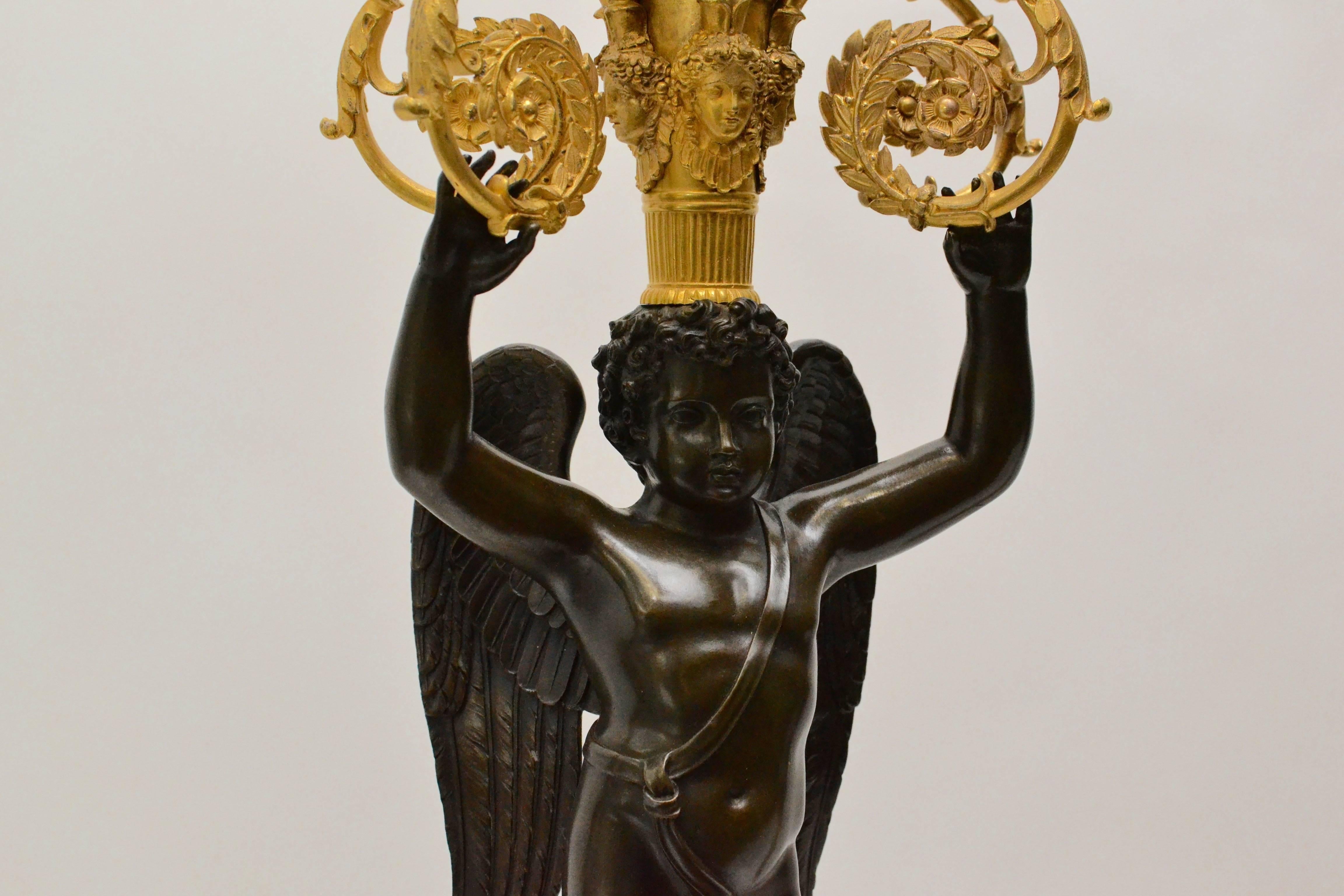 Pair of Empire Gilt and Patinated Bronze Candelabra by Pierre Chiboust, Paris 1