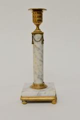 Pair of Gustavian Gilt Bronze and White Marble Candlesticks, Late 18th Century