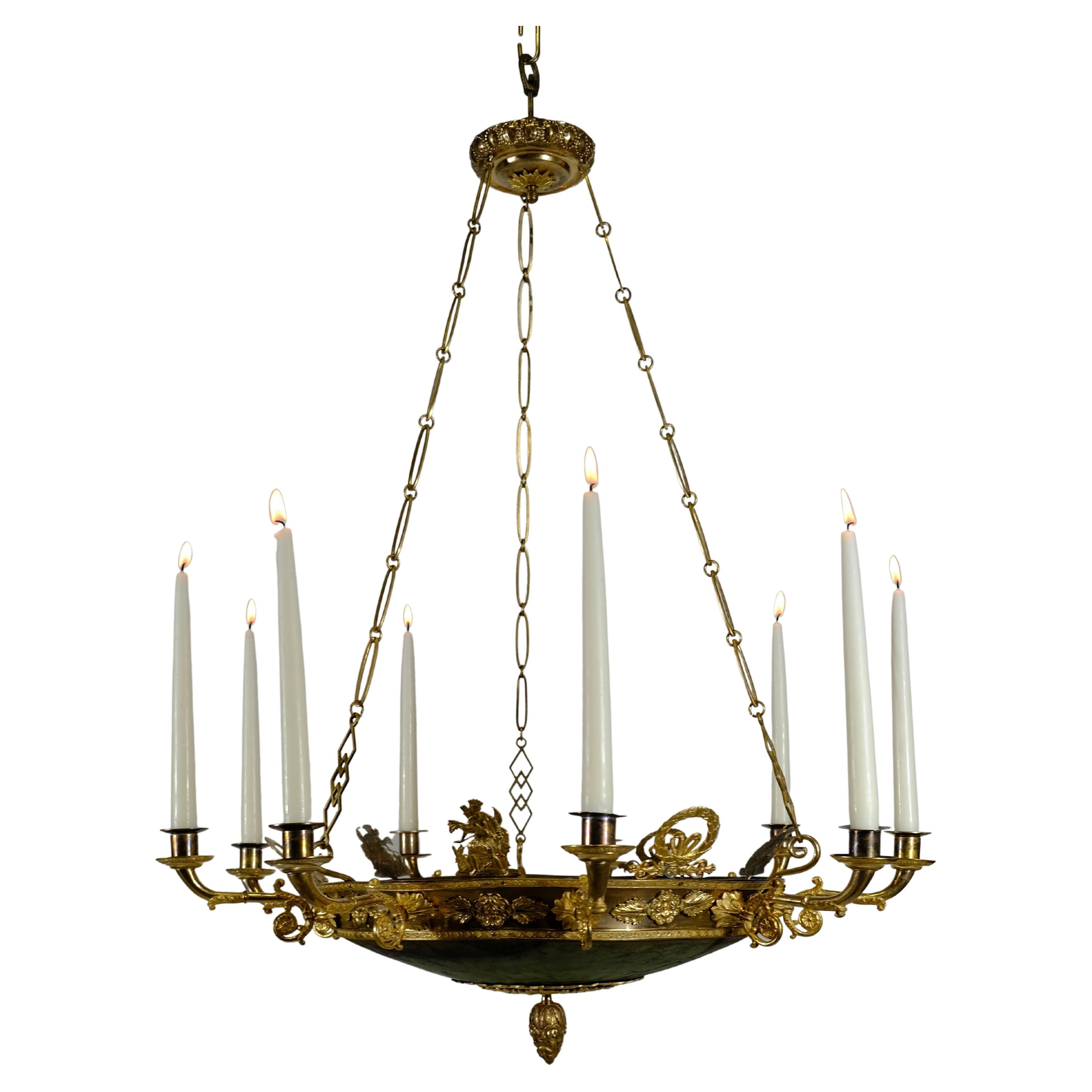 Antique Empire 9 Light Chandelier, Made circa 1820 For Sale