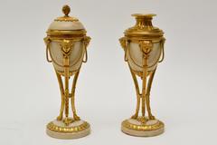 Pair of Louis XVI Gilt Bronze and Marble Cassolettes