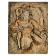 Smoking lady in hat. Einar Forseth (1892-1988). Signed and dated 1919.
