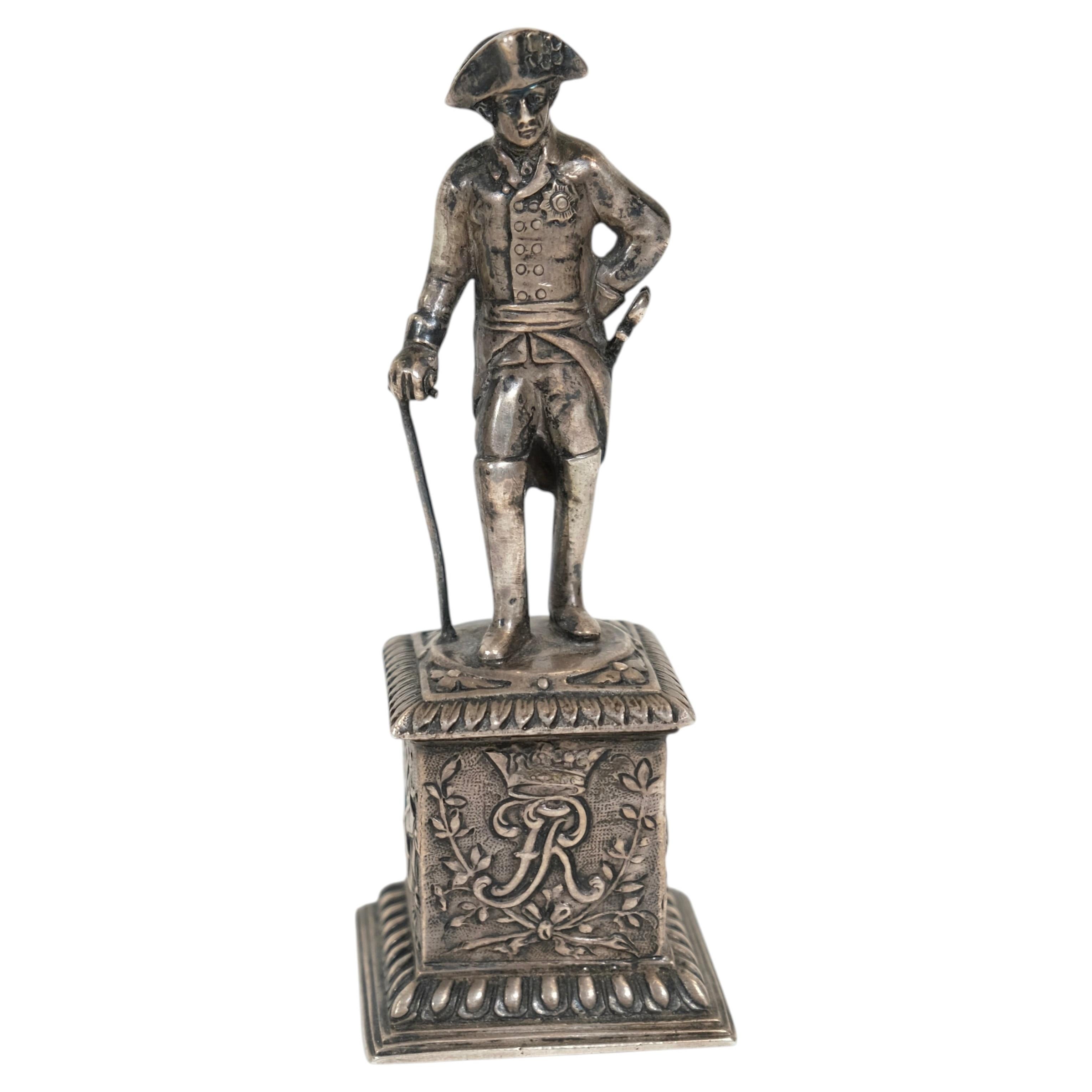 Antique German Silver Figure of Frederick the Great, Prussia, 19th Century