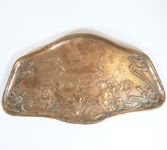 Art Nouveau Copper Tray with Smoking Frogs and Water Lily Table, circa 1900