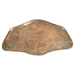 Art Nouveau Copper Tray with Smoking Frogs and Water Lily Table, circa 1900
