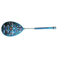 Russian Silver and Cloisonné Enamel Spoon, Roman Aristarkhov, Moscow, 1895