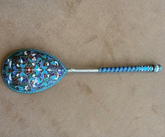 Russian Silver and Cloisonné Enamel Spoon, Roman Aristarkhov, Moscow, 1895