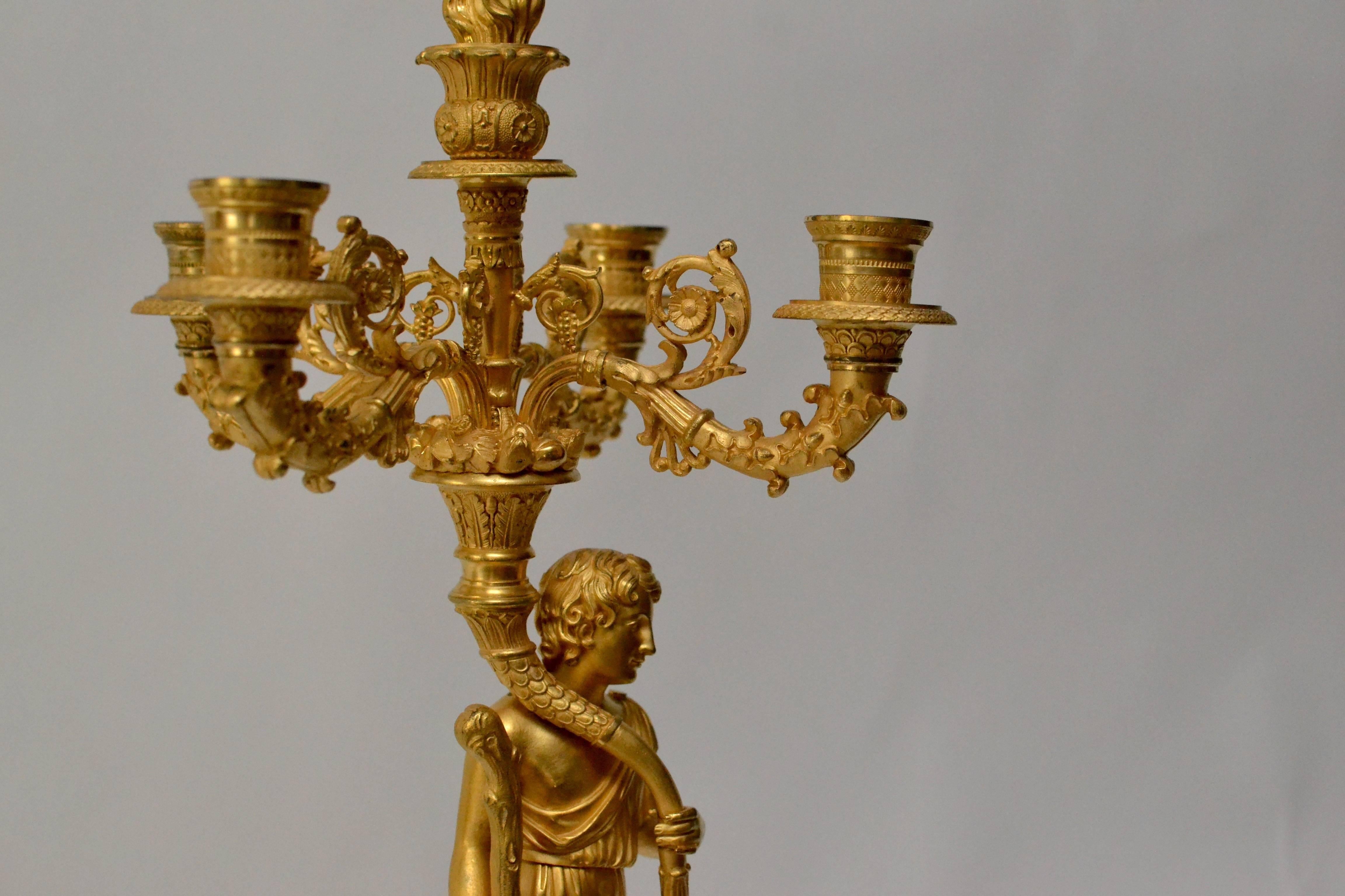 Pair of French Gilt Bronze and Patinated Empire Candelabra, circa 1825 2