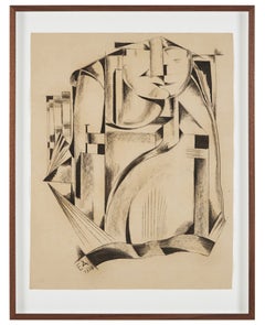 Edward Andersson, Swedish Art Deco Cubist Charcoal Drawing on Paper, 1930