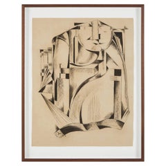 Edward Andersson, Swedish Art Deco Cubist Charcoal Drawing on Paper, 1930