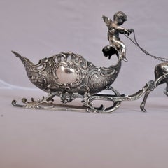 Antique German Hanau Sterling Silver Reindeer Sleigh Centrepiece, Chester 1910