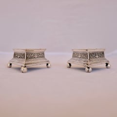 Paire de salières anciennes en argent danoises, signées W. Christensen, Copenhague, 1884