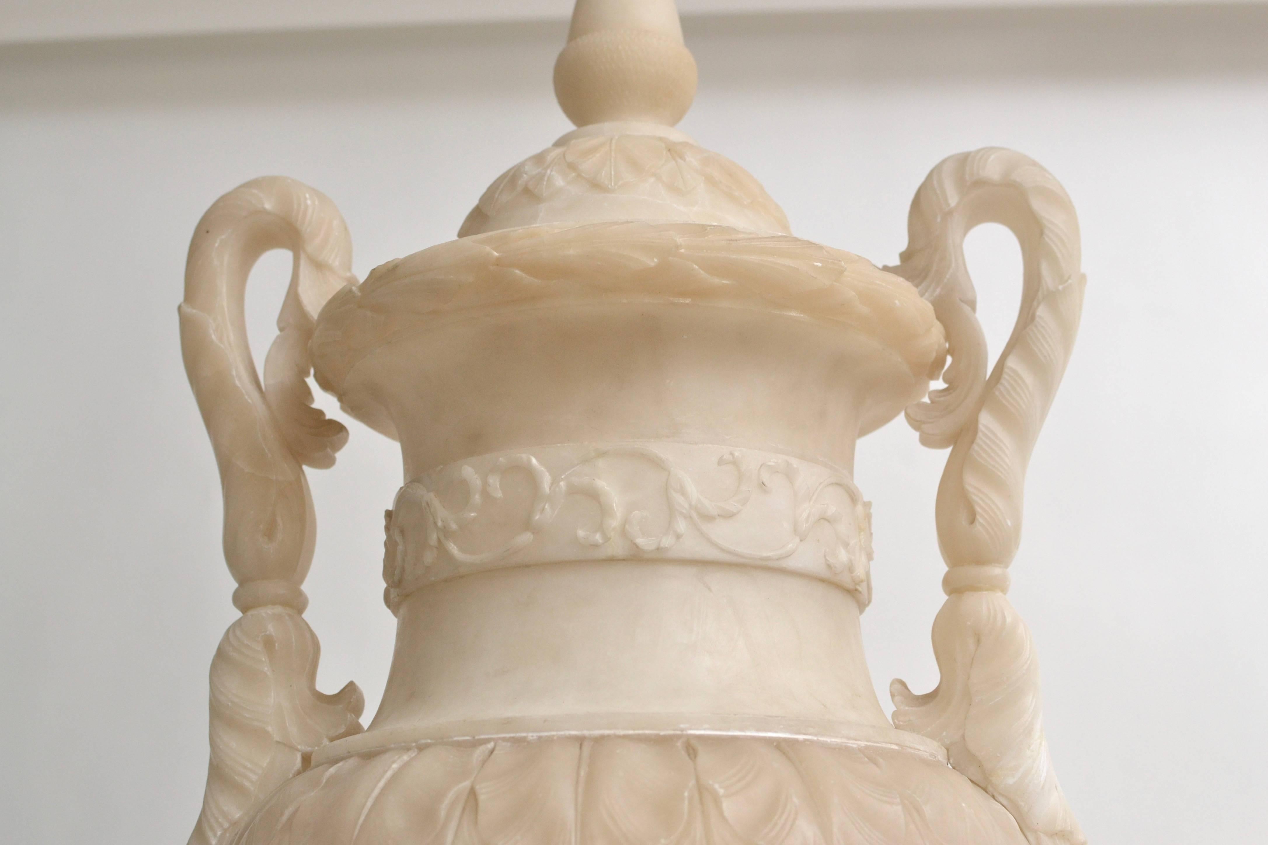 Large Italian, 19th Century Alabaster Urn with a Profile Portrait of Homer 1