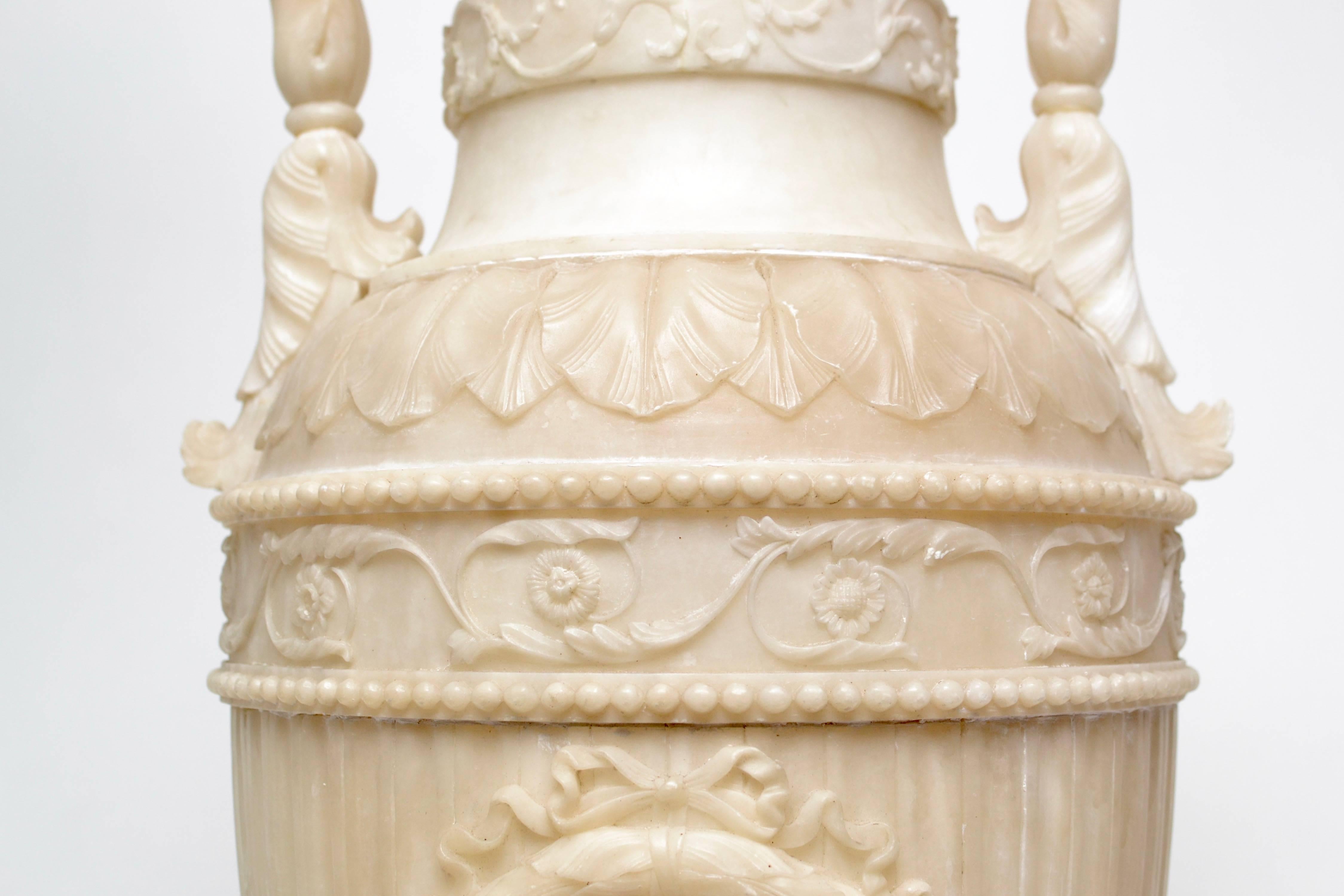 Large Italian, 19th Century Alabaster Urn with a Profile Portrait of Homer 2