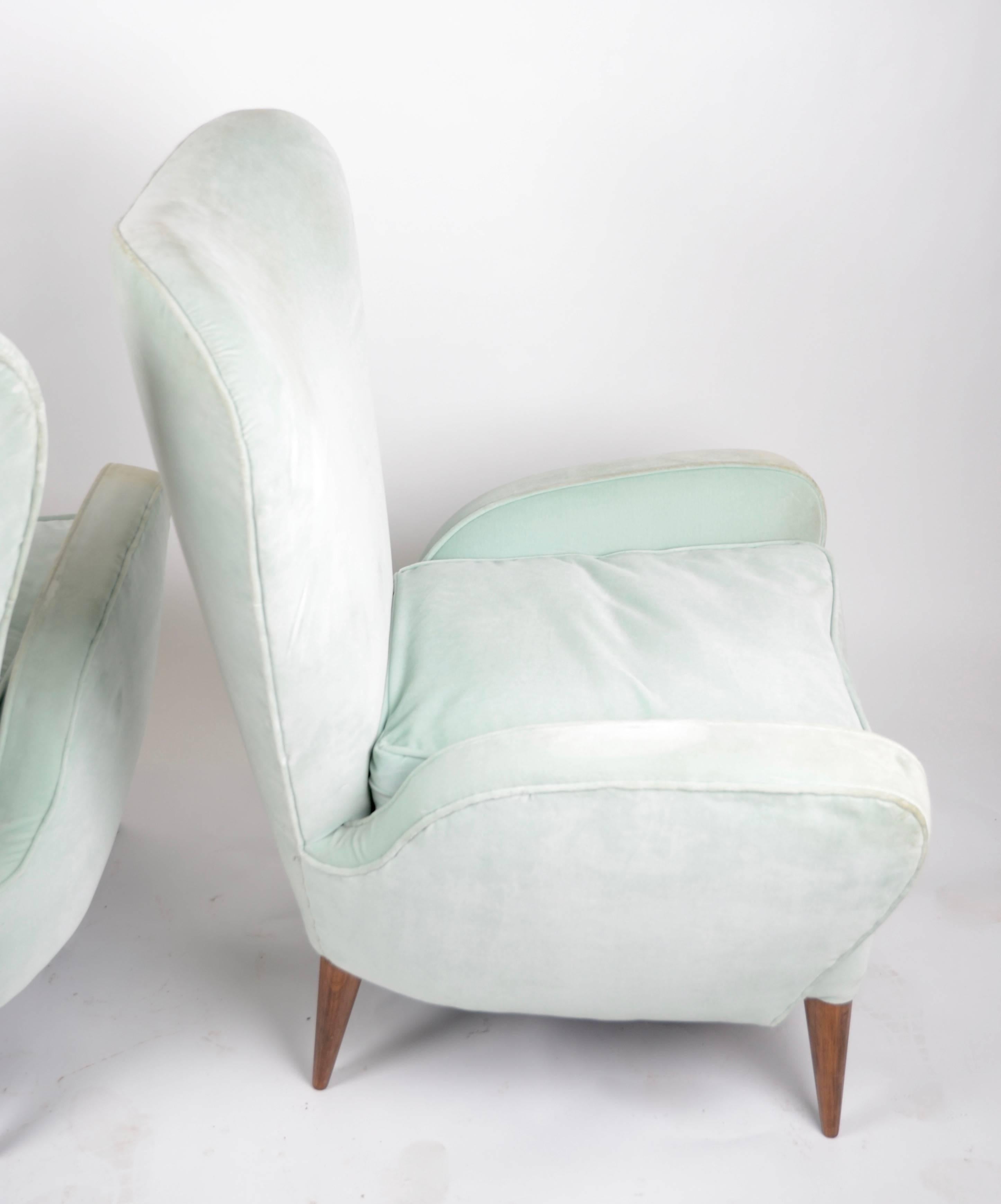 Velvet Lounge Chairs, Italian, 1950s-1960s
