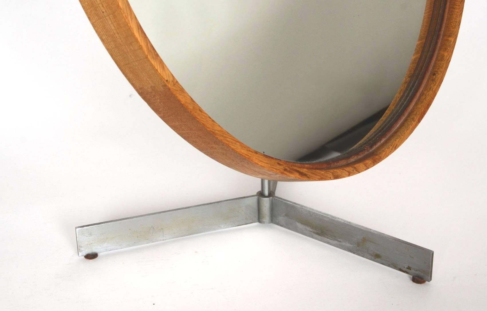 Oak Table Mirror by Uno & Östen Kristiansson for Luxus of Sweden, 1960s For Sale