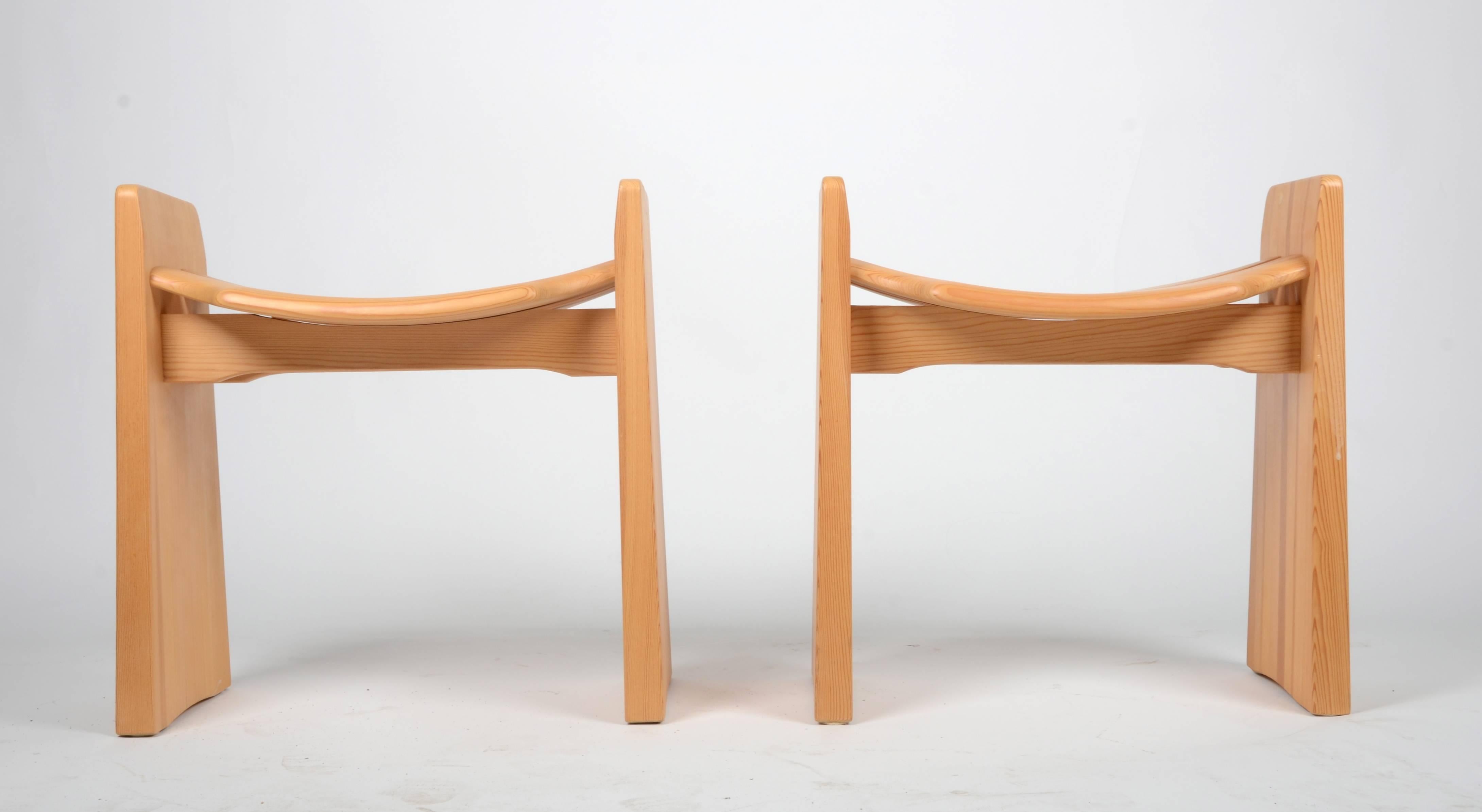 A pair of stools in beech, made in Sweden, mid-1900s.