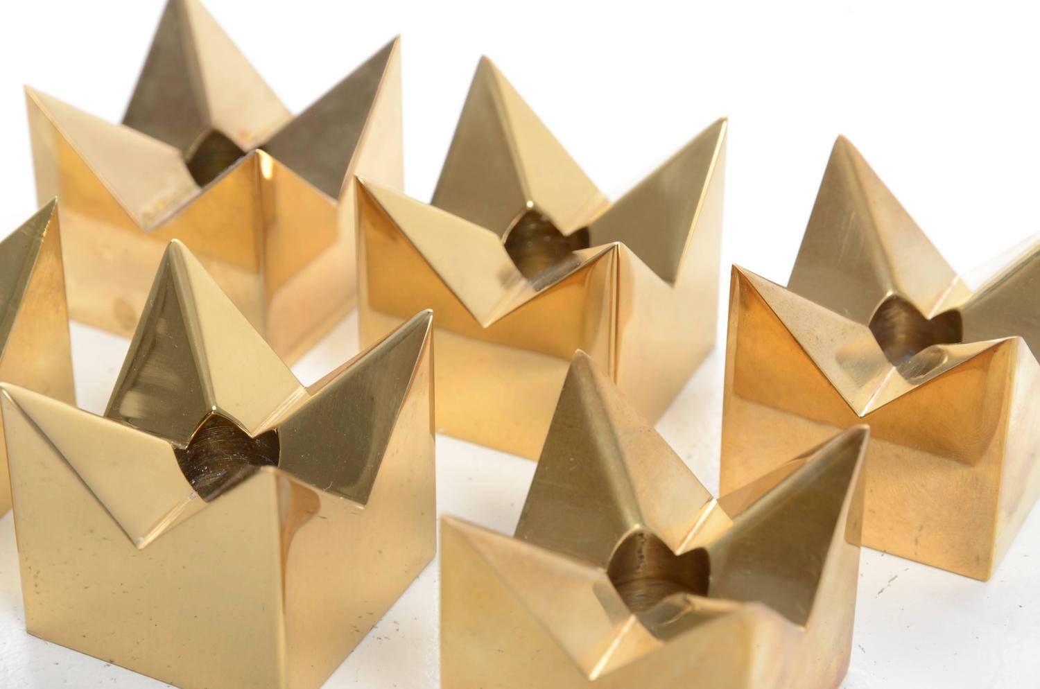 Scandinavian Modern Six Brass Star Candleholders Designed by Pierre Forssell for Skultuna, 1960s