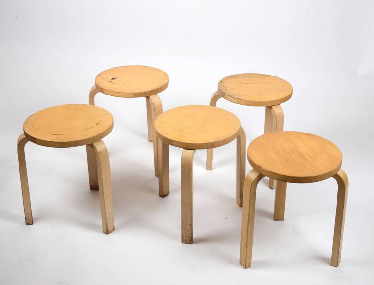 Five Stacking Stools, Model 60, by Alvar Aalto, Designed in 1933 For Sale at 1stdibs