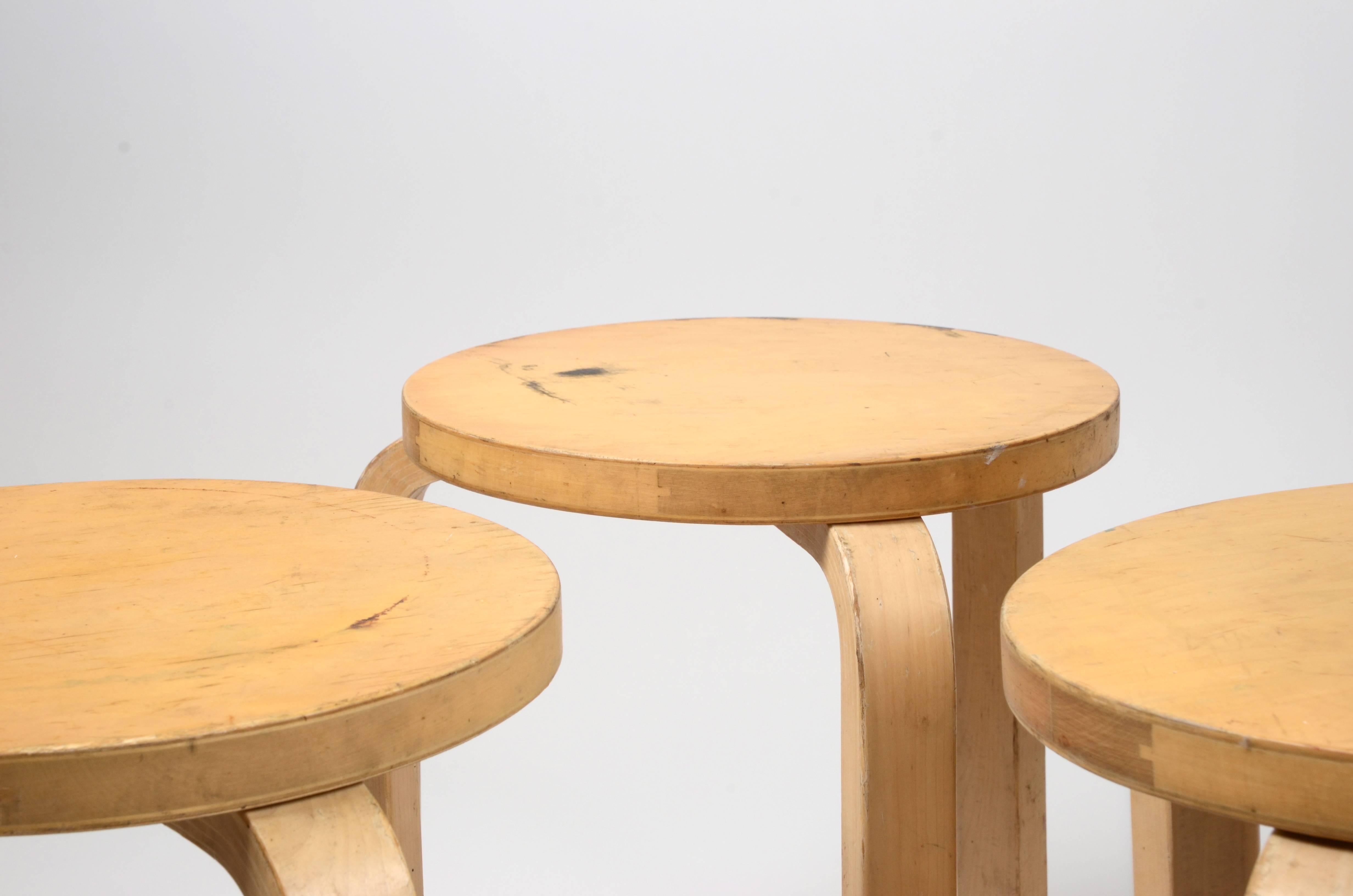 Mid-Century Modern Five Stacking Stools, Model 60, by Alvar Aalto, Designed in 1933
