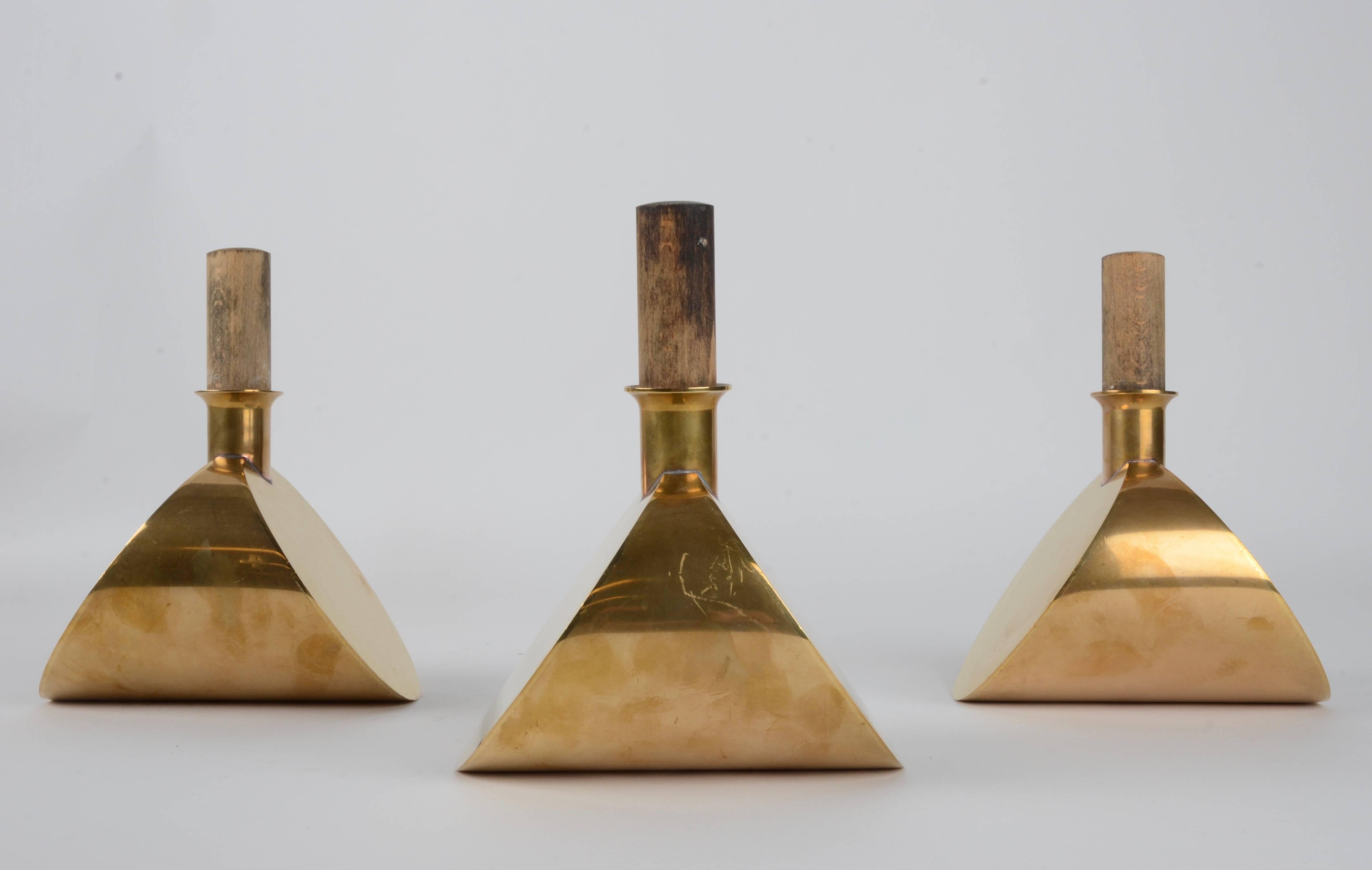 Three decanters in brass, designed by Pierre Forssell for Skultuna, 1607, Sweden, 1960s-1970s.