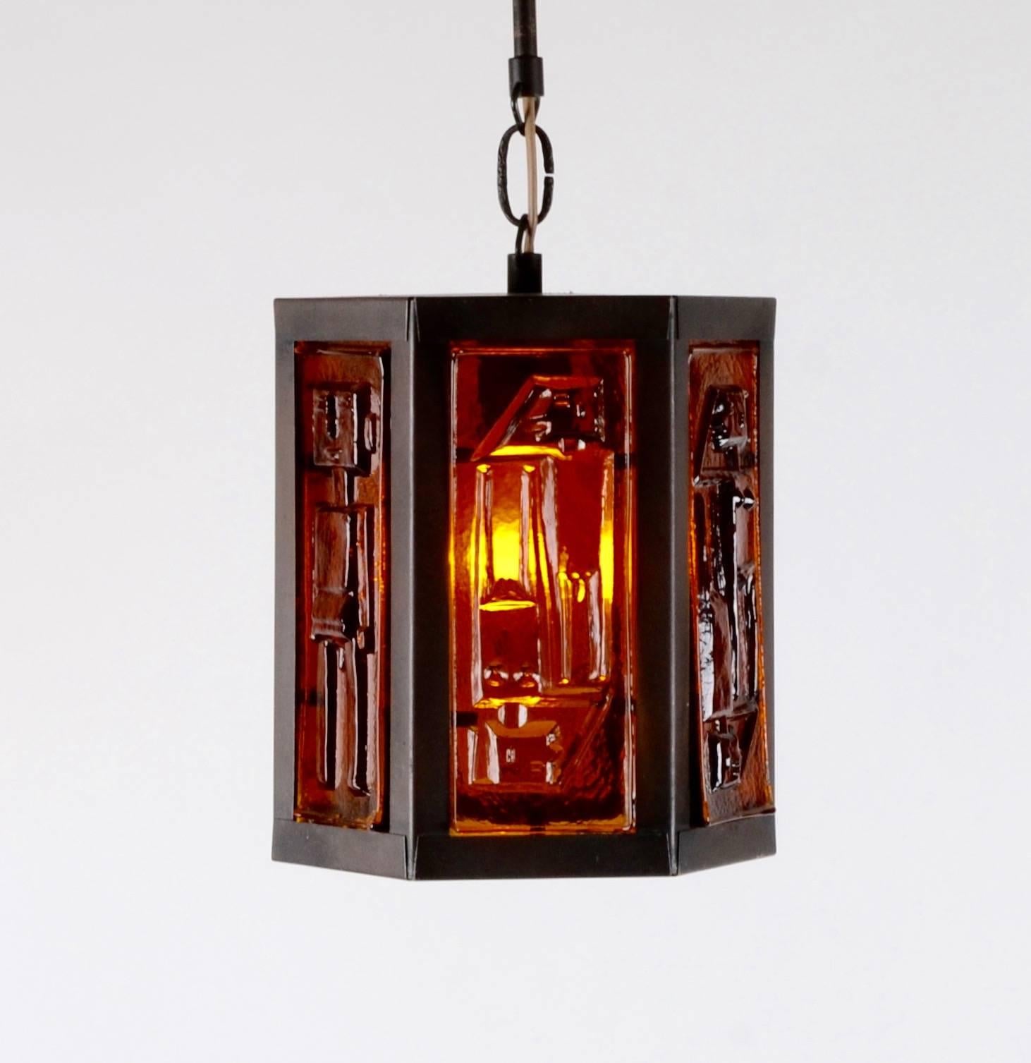 Pendant in cast iron and glass, designed by Erik Höglund for Boda, 1960s.