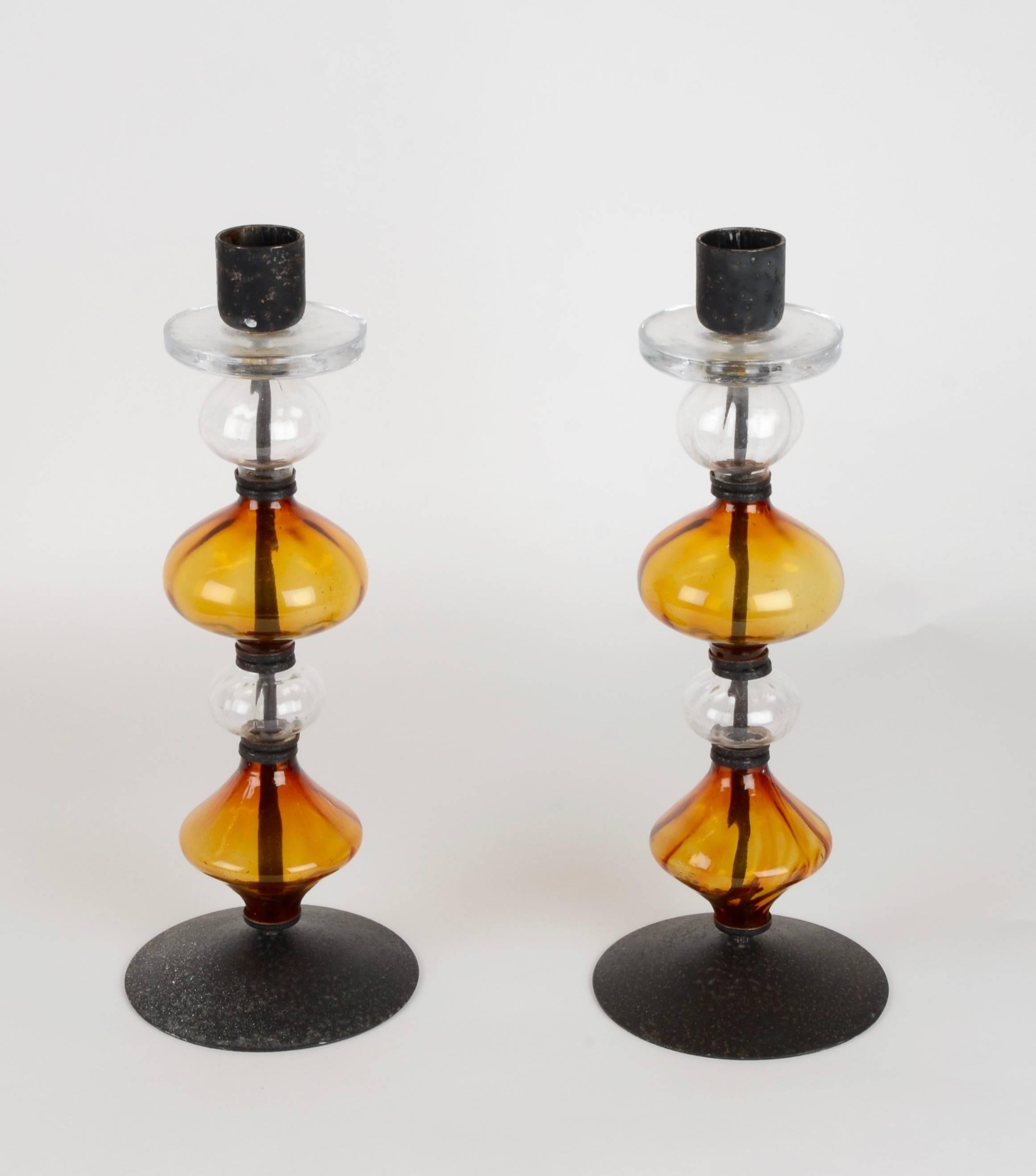 A pair of candlesticks designed by Erik Hoglund for Boda, Sweden, 1960s-1960s.