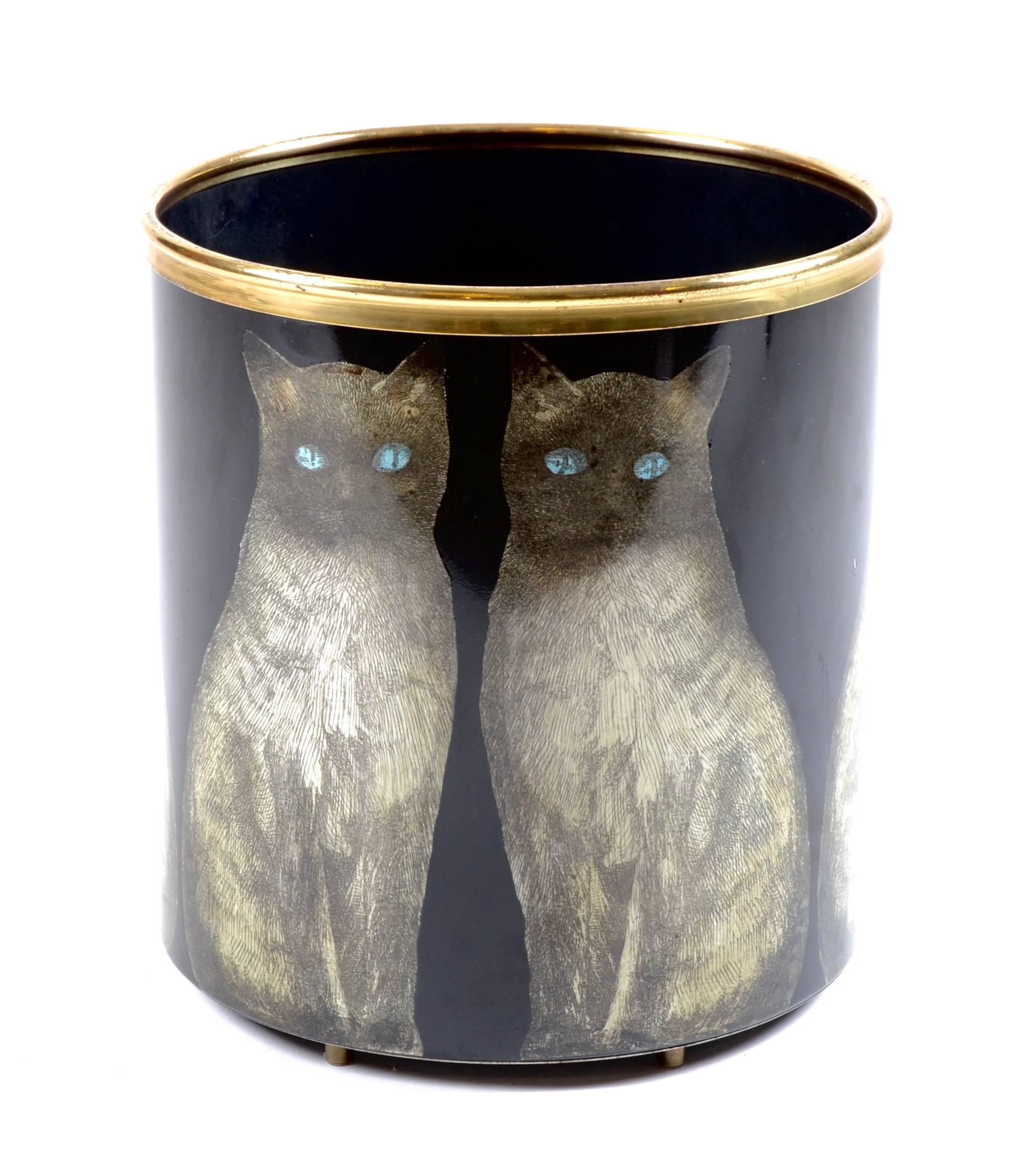 Waste paper bin with motif of cats, designed by Piero Fornasetti, late 20th century.
