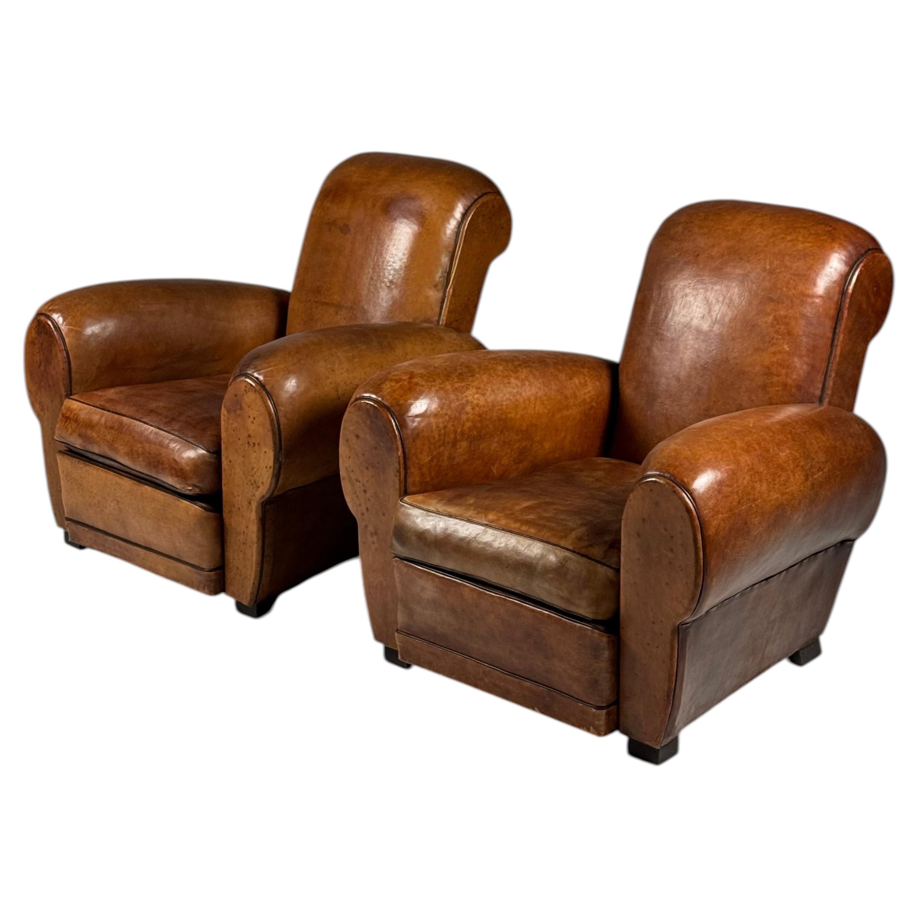 Antique leather club chairs, 1930–1940 For Sale