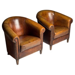 Sheepskin club armchairs, set of 2, classic style