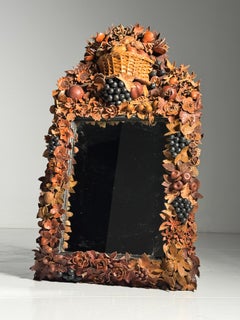 English Folk Art leather mirror