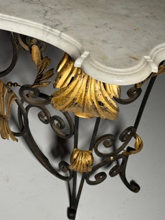 1950s wrought iron and marble console table