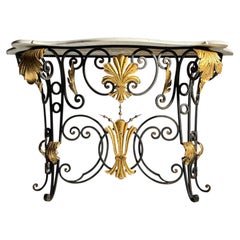 1950s wrought iron and marble console table