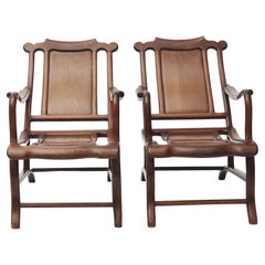 Antique Pair of Chinese Art Deco Moon Gazing Chairs